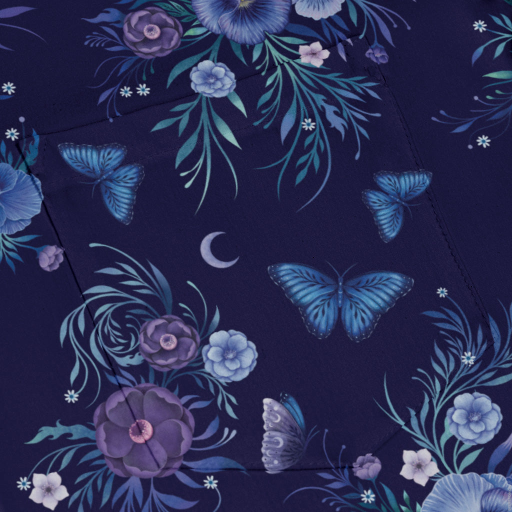 Nocturne Blue Blooms Long Sleeve Button Up Shirt pocket
