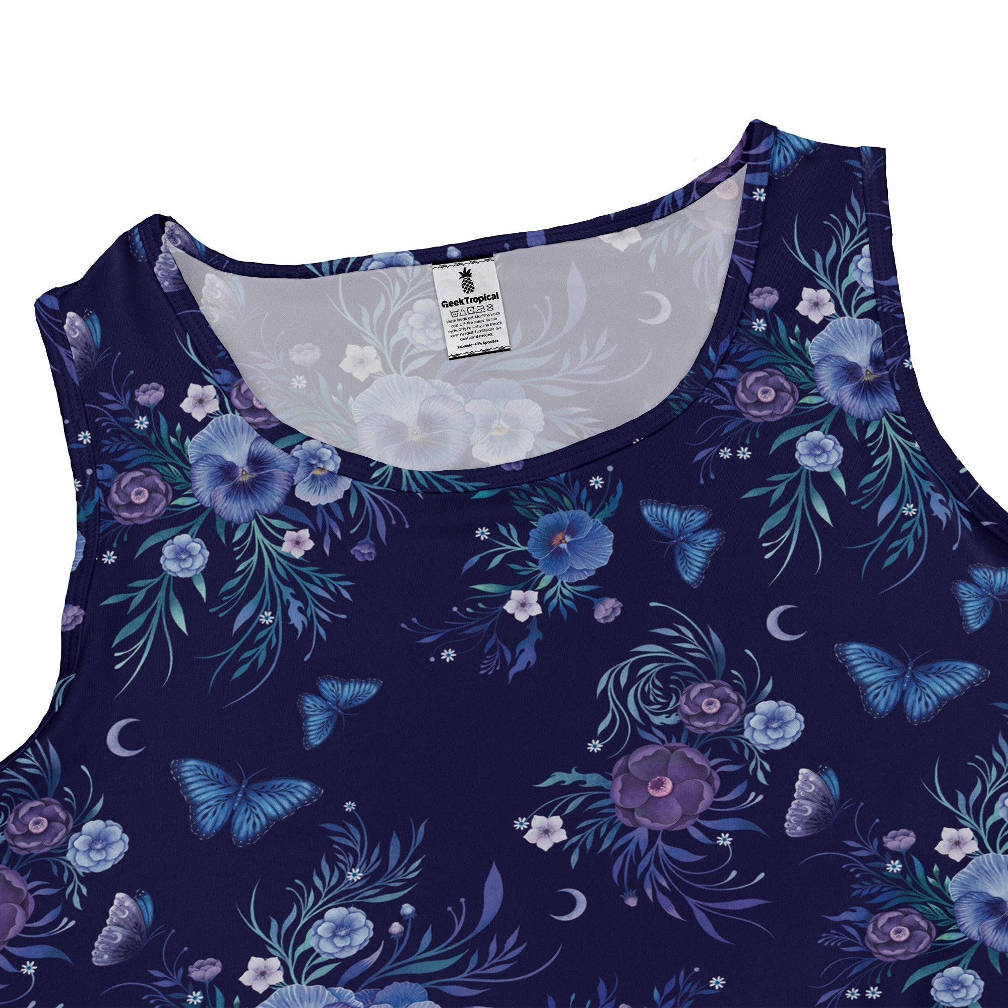 Nocturne Blue Blooms Sleeveless Dress close front