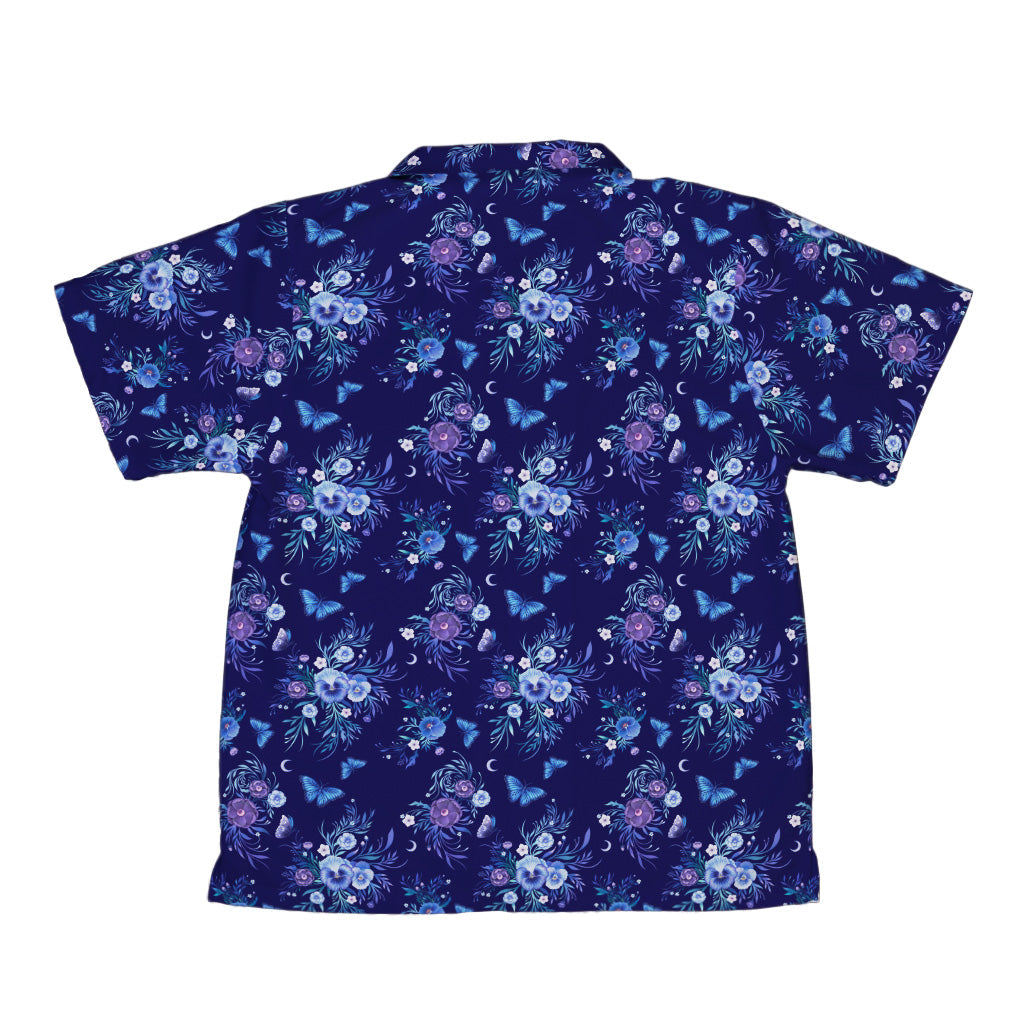 Nocturne Blue Blooms Youth Hawaiian Shirt Back