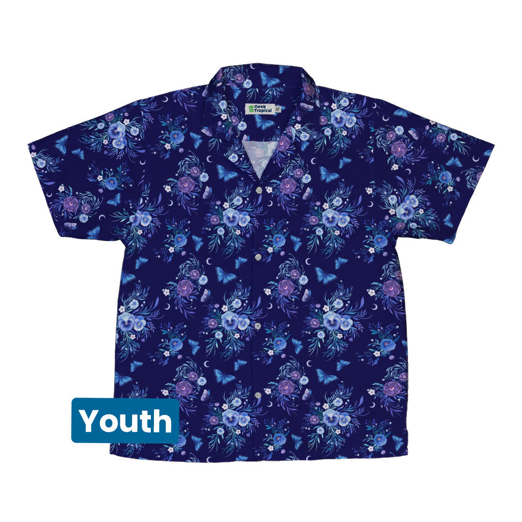 Nocturne Blue Blooms Youth Hawaiian Shirt Front
