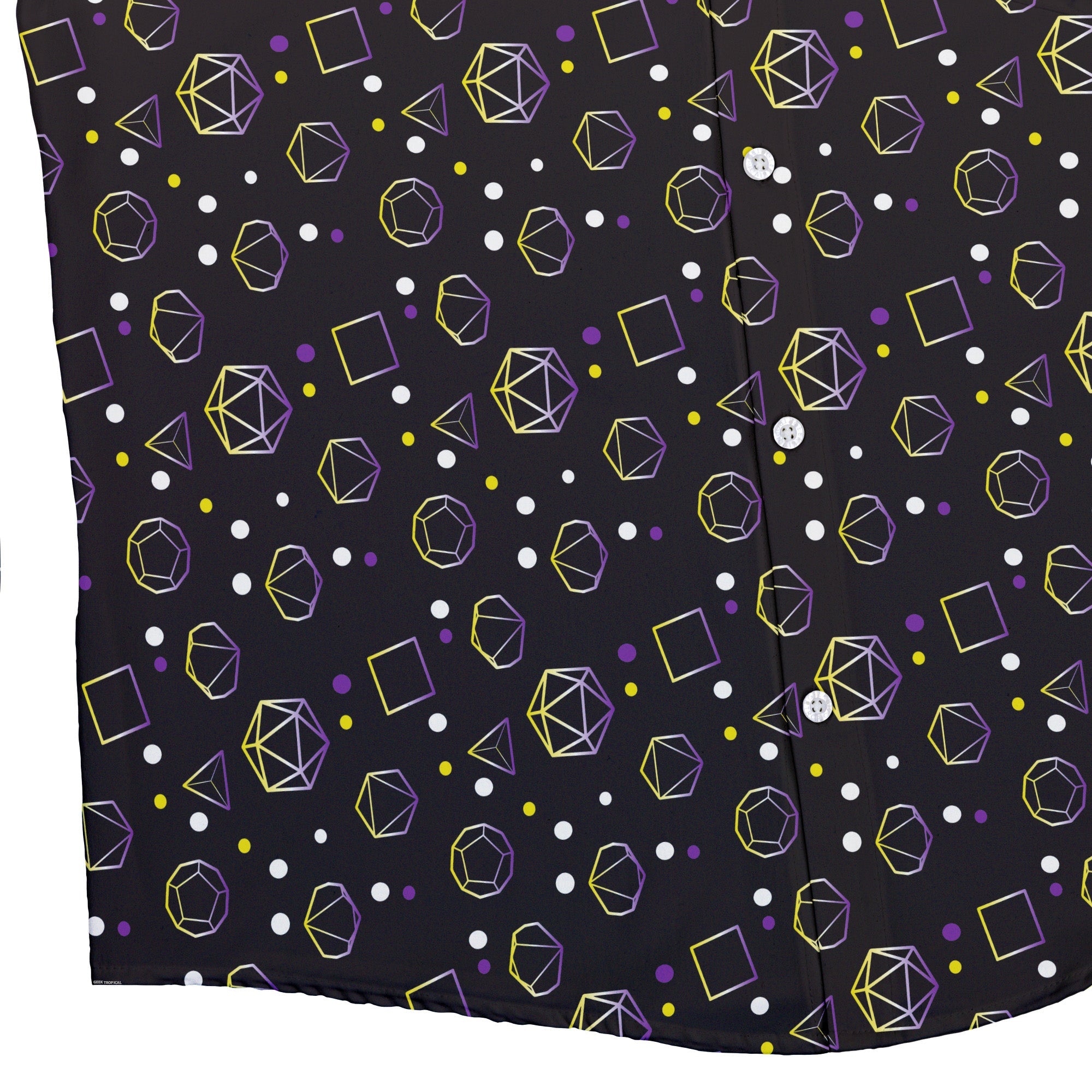 Nonbinary Pride Flag DND Dice Button Up Shirt - adult sizing - Design by Heather Davenport - dnd & rpg print