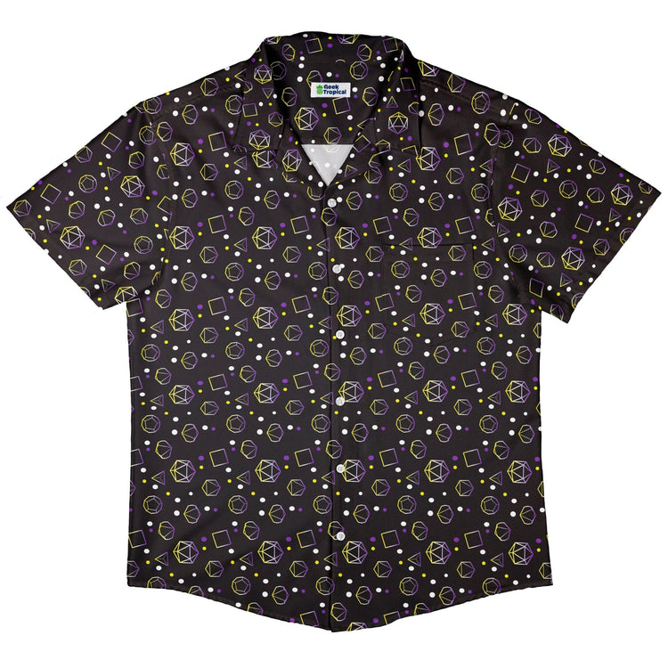 Nonbinary Pride Flag DND Dice Button Up Shirt - adult sizing - Design by Heather Davenport - dnd & rpg print