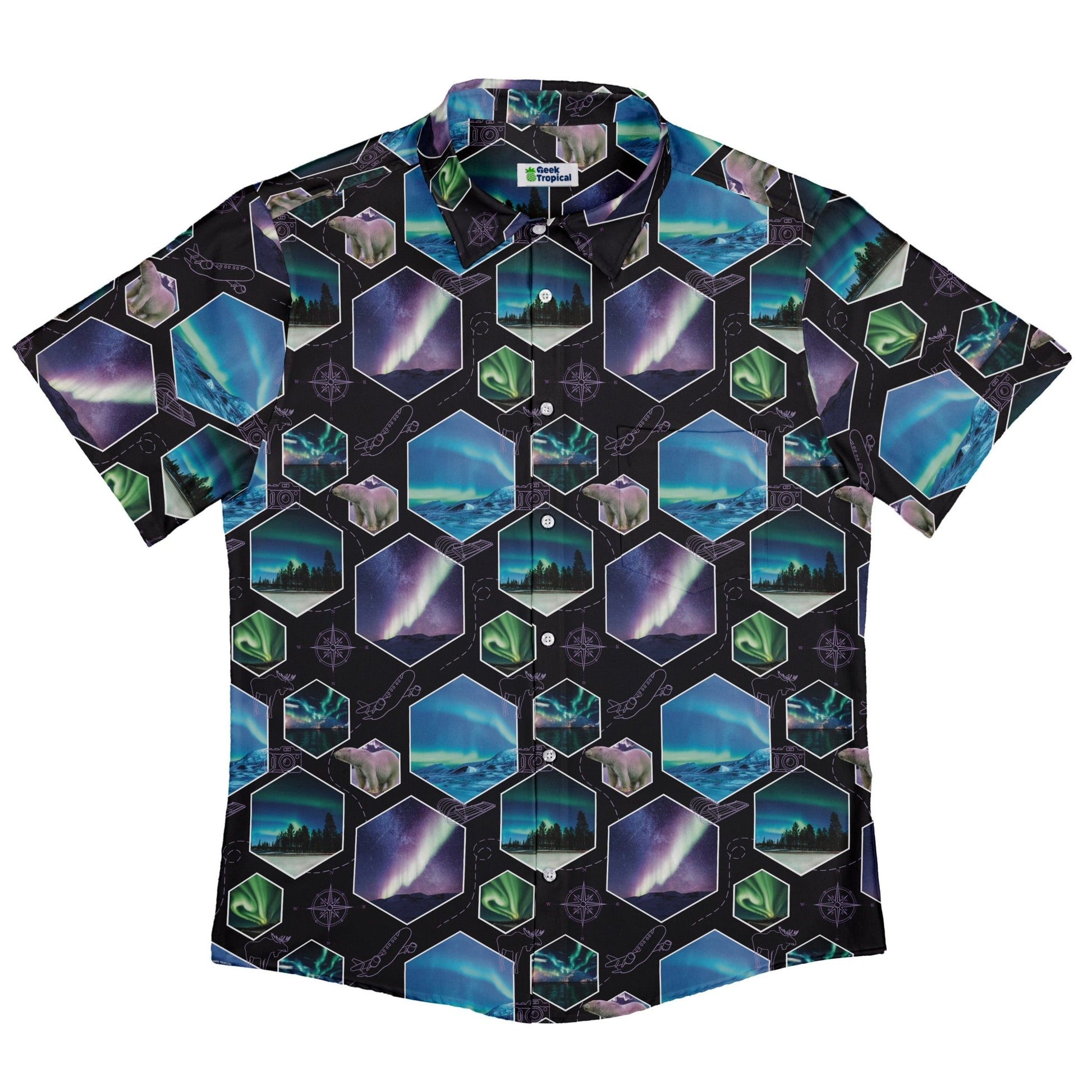 Northern Lights Wonder Button Up Shirt Geek Nerd 0925 adult sizing All Adult Button Up Shirts
