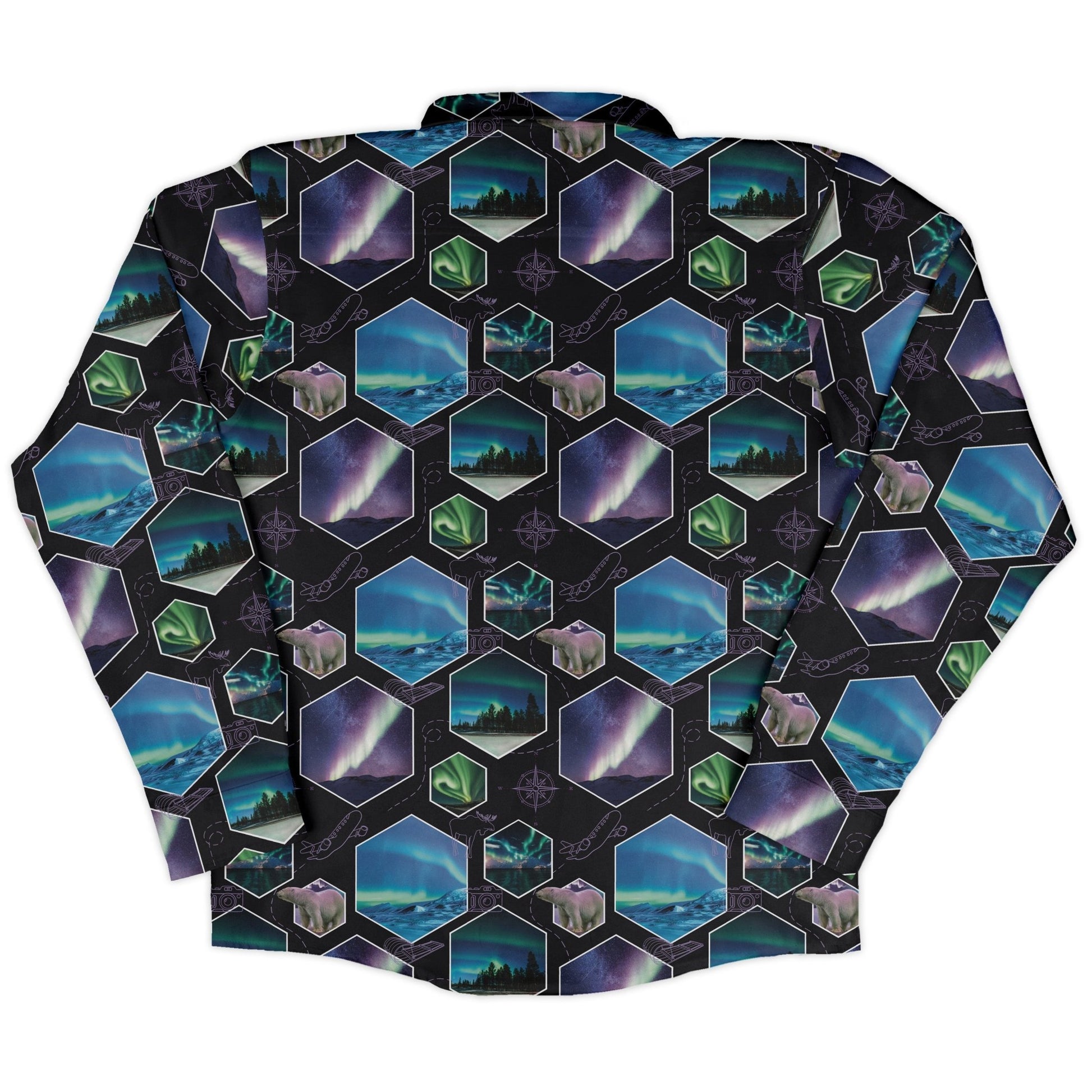 Northern Lights Wonder Long Sleeve Button Up Shirt Geek Nerd 0925 adult sizing All Adult Button Up Shirts
