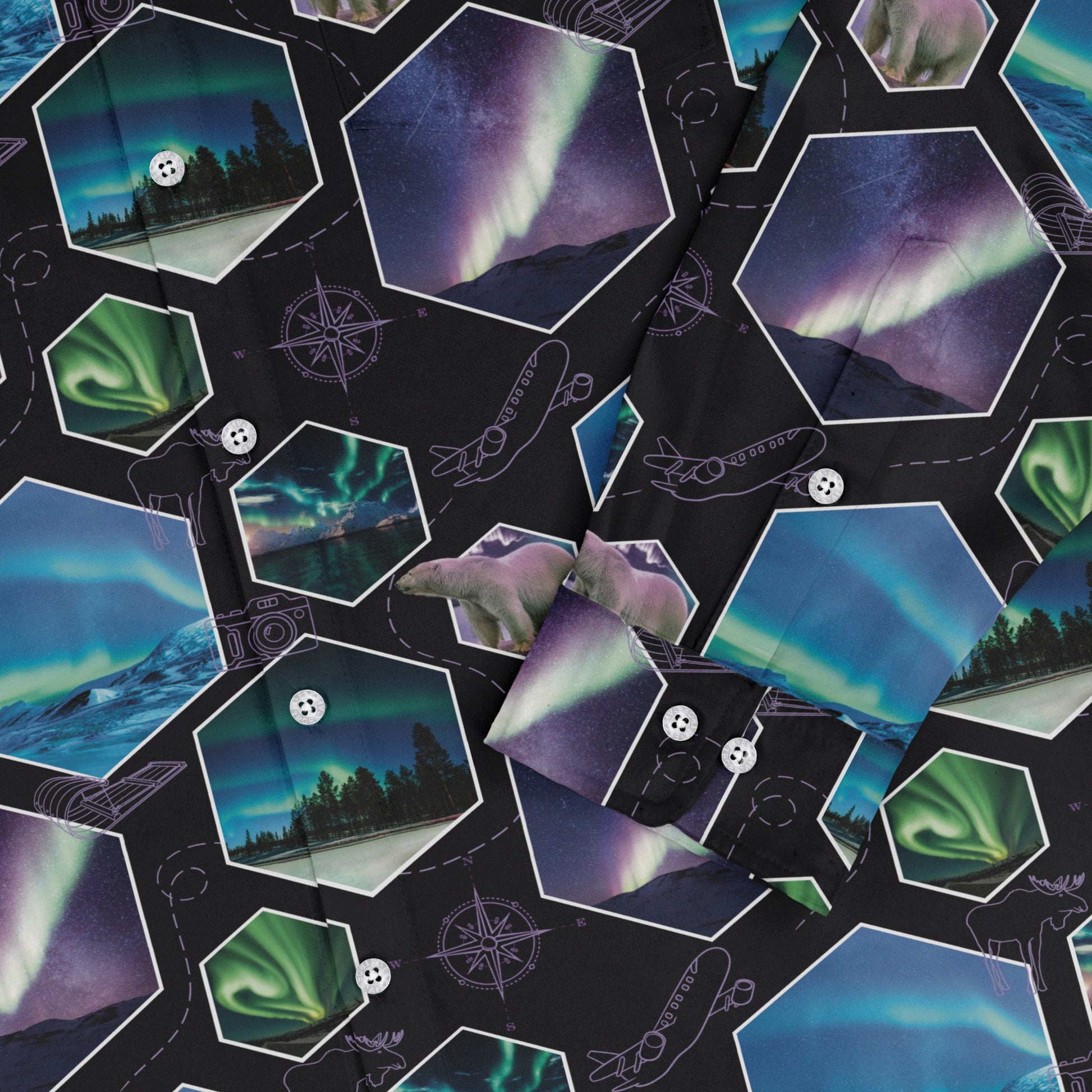 Northern Lights Wonder Long Sleeve Button Up Shirt Geek Nerd 0925 adult sizing All Adult Button Up Shirts