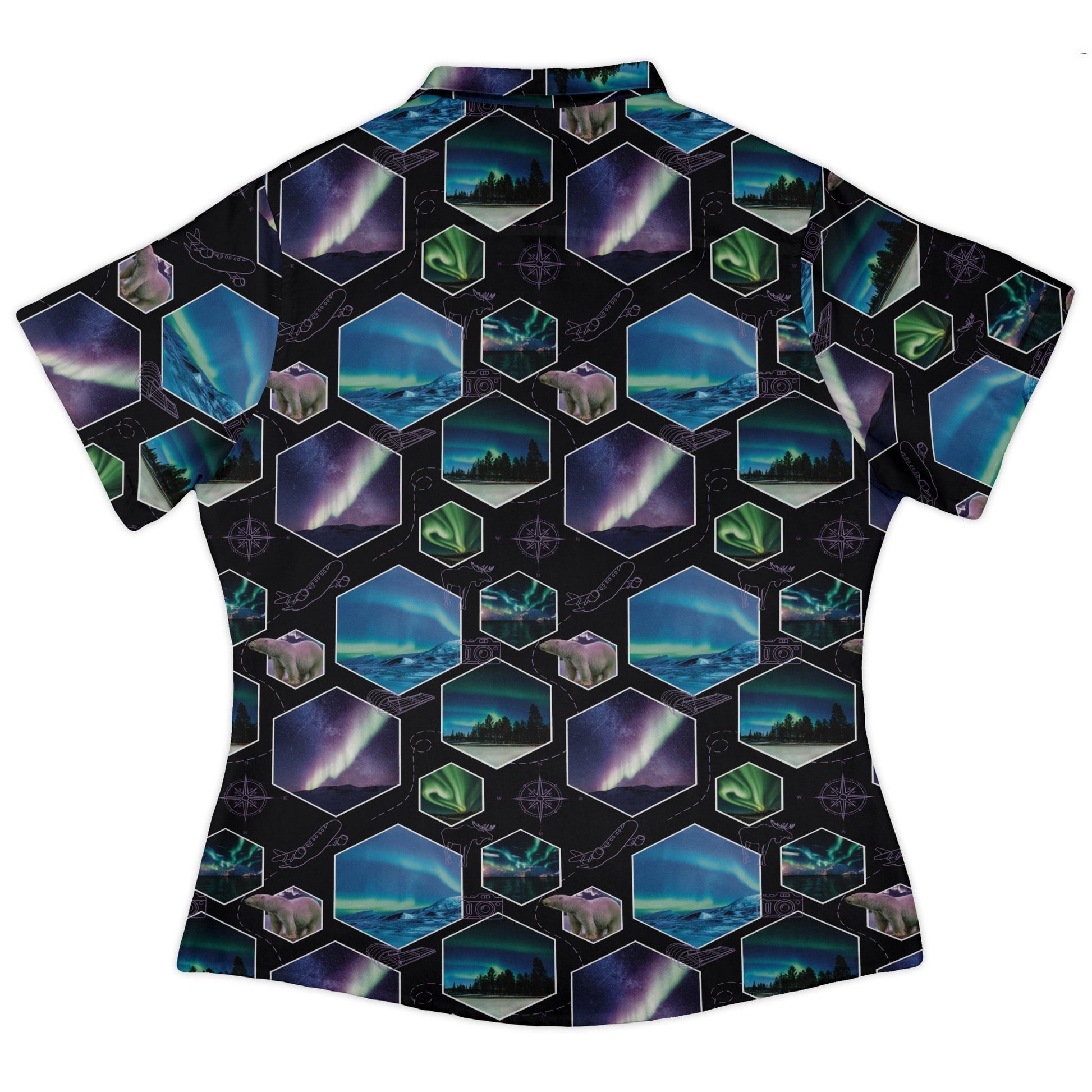 Northern Lights Wonder Curvy Button Up Shirt Geek Nerd 0925 All Adult Button Up Shirts Designs by Nathan