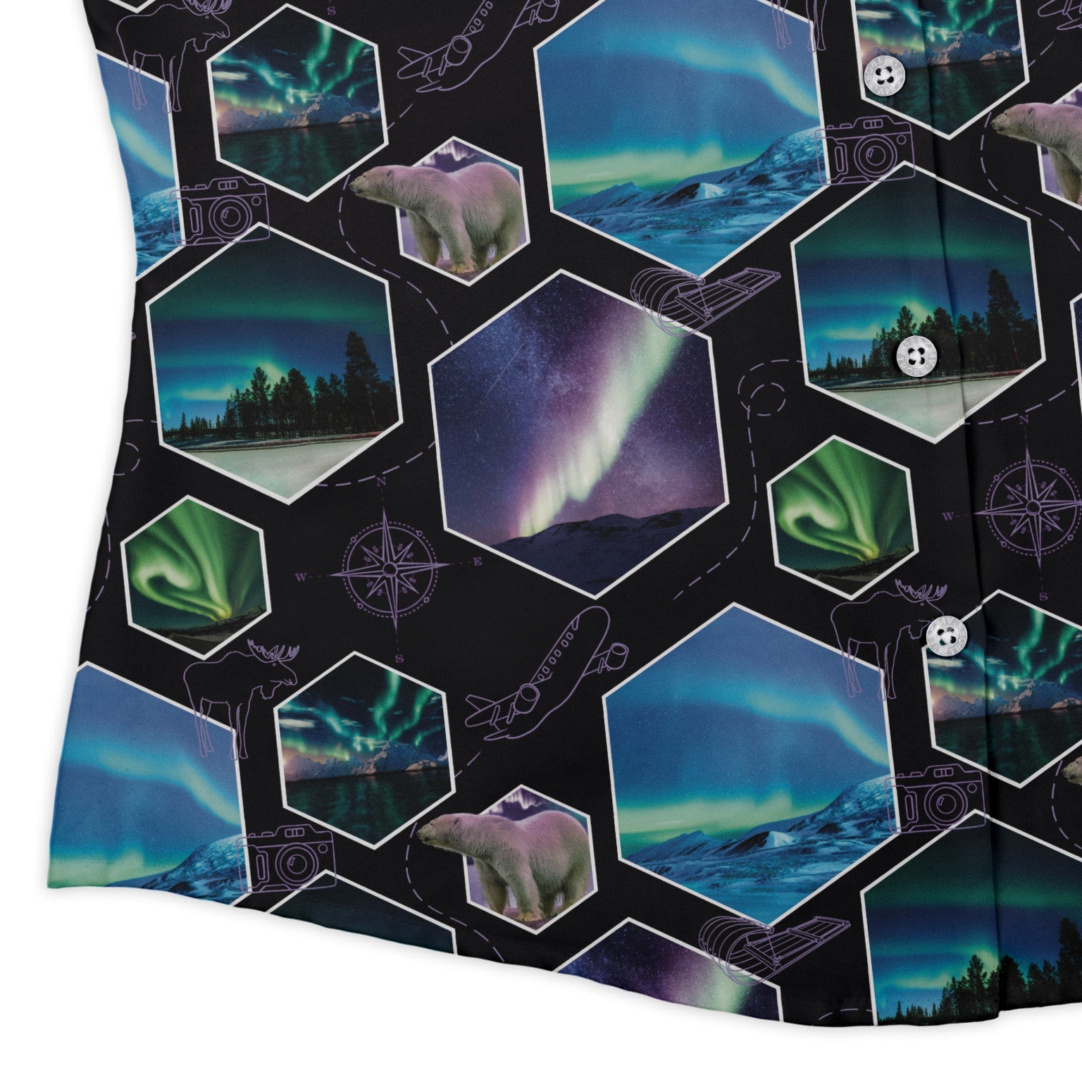 Northern Lights Wonder Curvy Button Up Shirt Geek Nerd 0925 All Adult Button Up Shirts Designs by Nathan