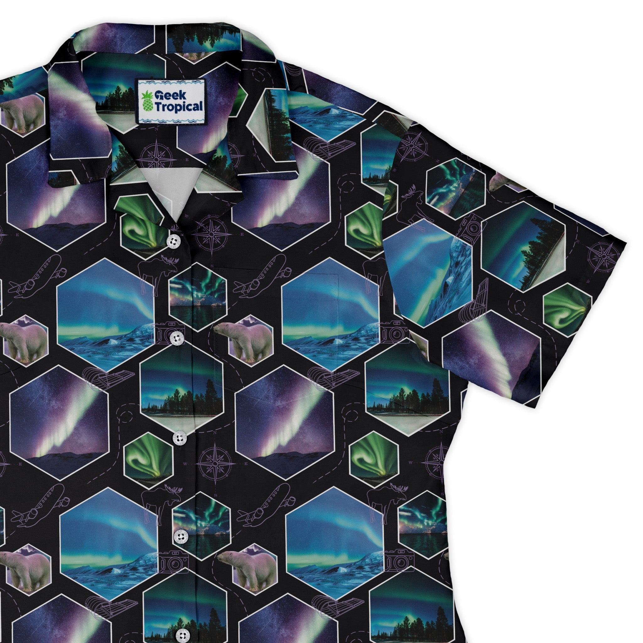Northern Lights Wonder Curvy Button Up Shirt Geek Nerd 0925 All Adult Button Up Shirts Designs by Nathan