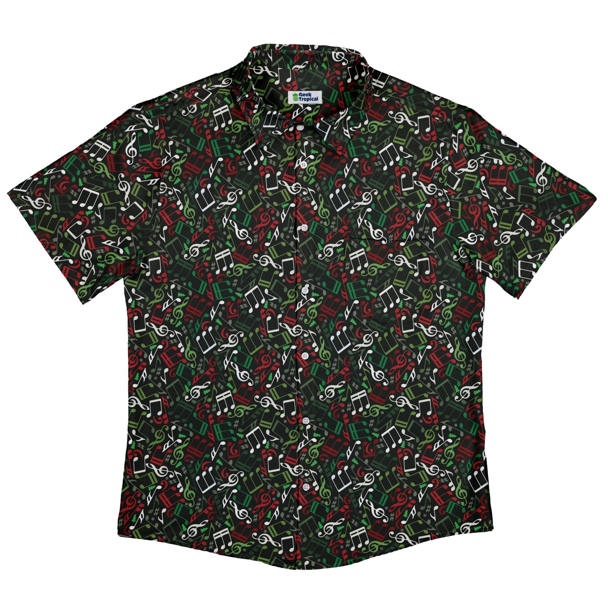 O Christmas Tree Music Notes Button Up Shirt Geek Nerd adult sizing Christmas Print