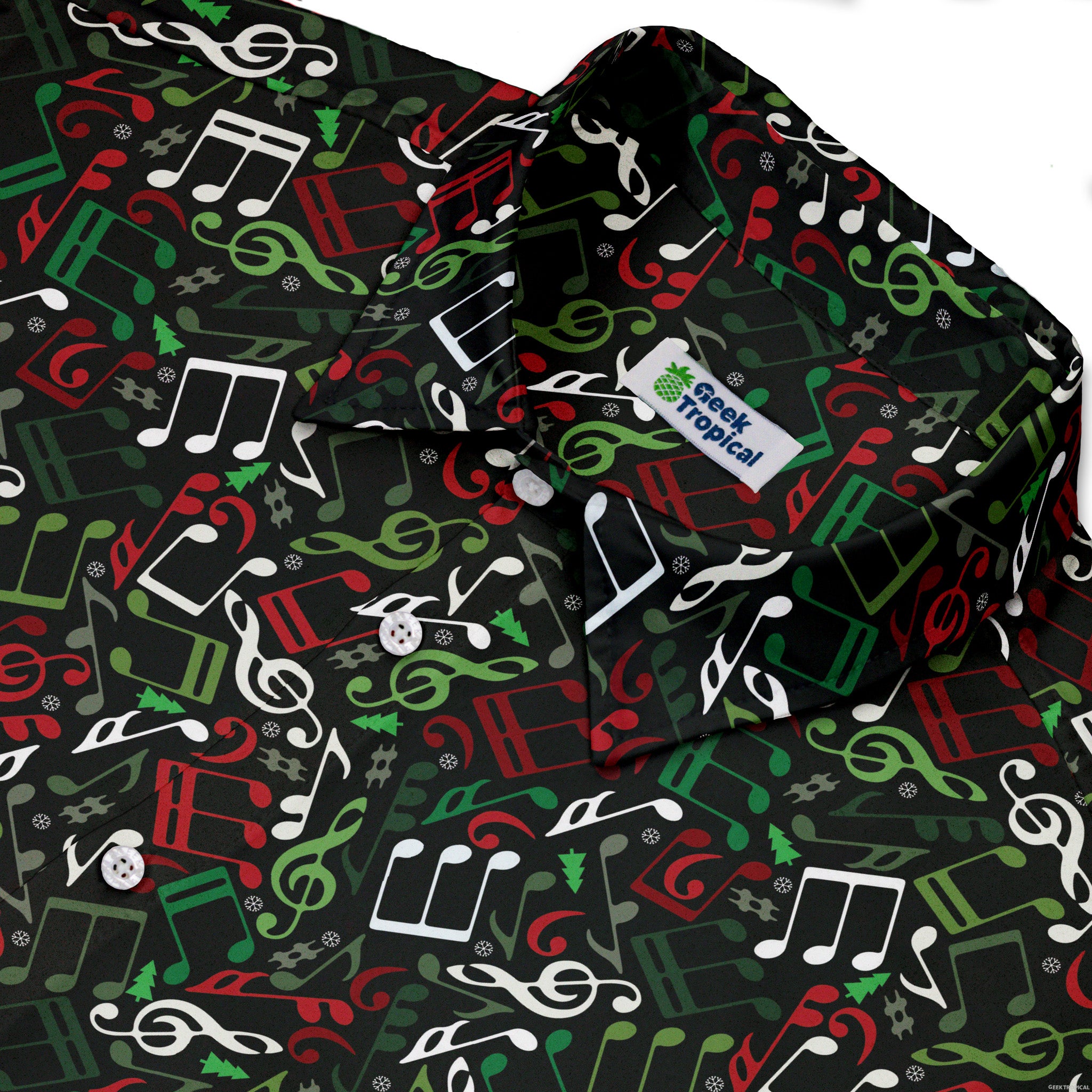 O Christmas Tree Music Notes Button Up Shirt Geek Nerd adult sizing Christmas Print