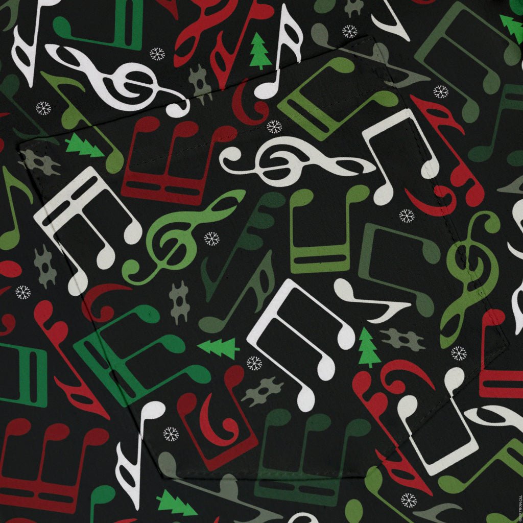 O Christmas Tree Music Notes Button Up Shirt Geek Nerd adult sizing Christmas Print