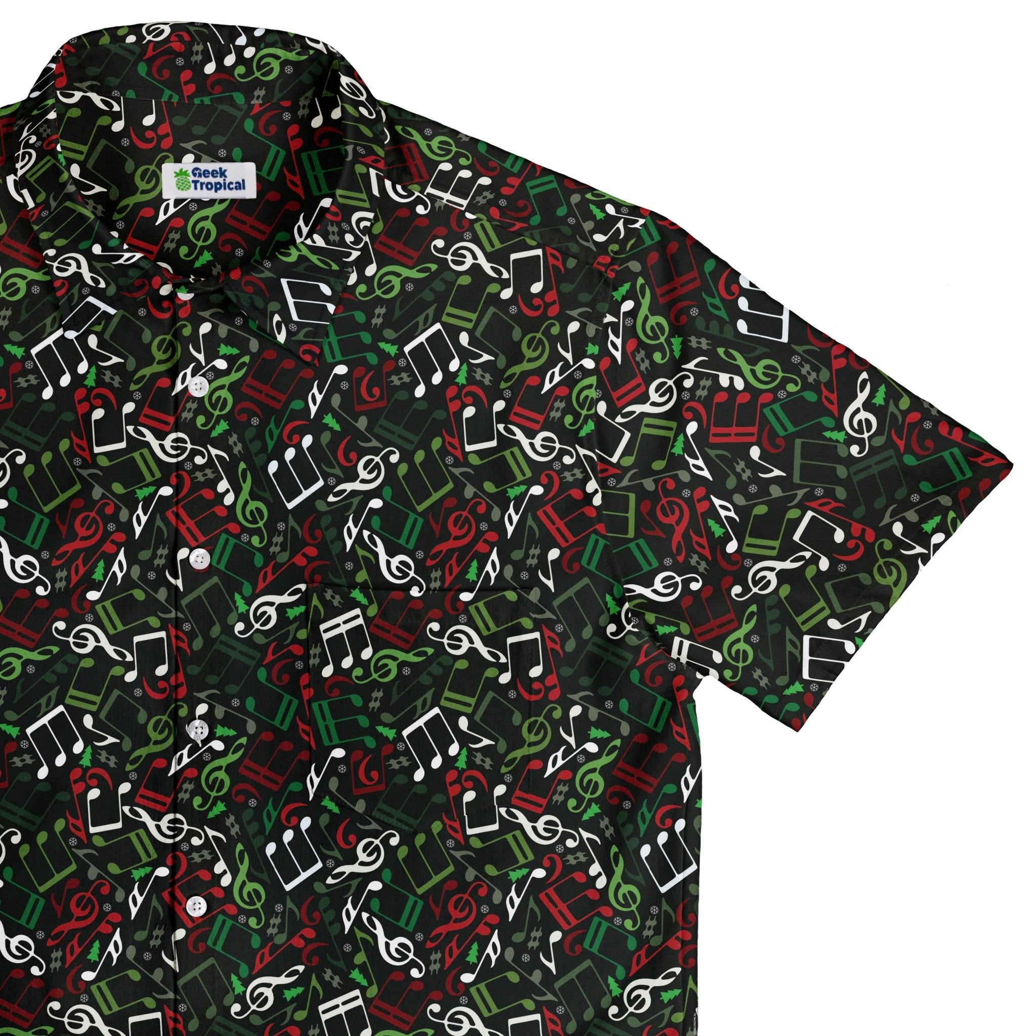 O Christmas Tree Music Notes Button Up Shirt Geek Nerd adult sizing Christmas Print