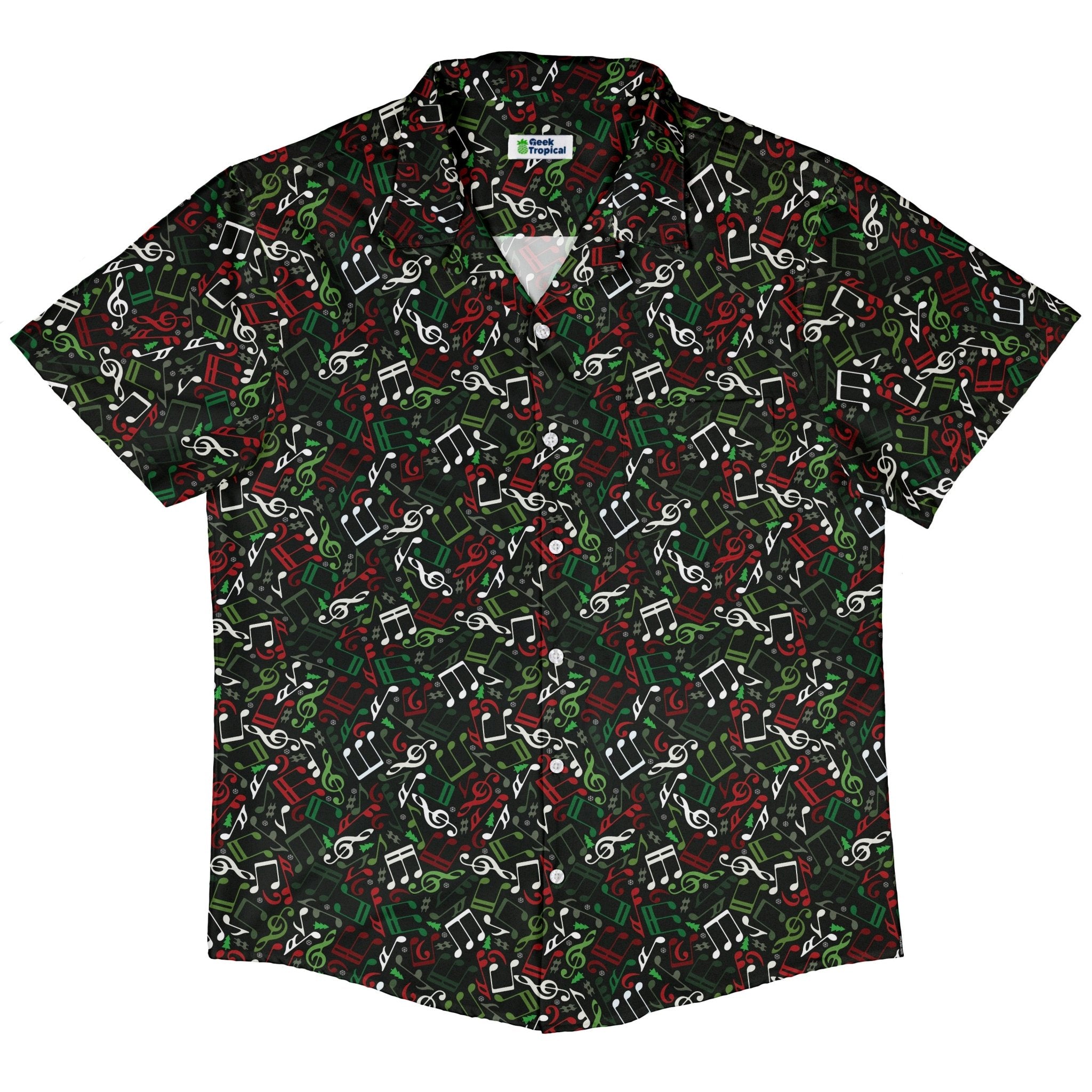 O Christmas Tree Music Notes Button Up Shirt Geek Nerd adult sizing Christmas Print