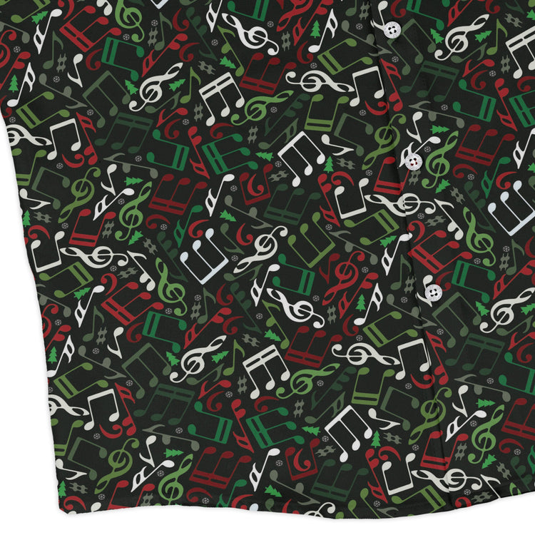 O Christmas Tree Music Notes Long Sleeve Button Up Shirt Geek Nerd adult sizing Christmas Print FLOW DESC WRITING