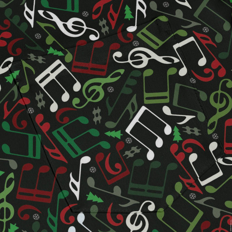 O Christmas Tree Music Notes Long Sleeve Button Up Shirt Geek Nerd adult sizing Christmas Print FLOW DESC WRITING