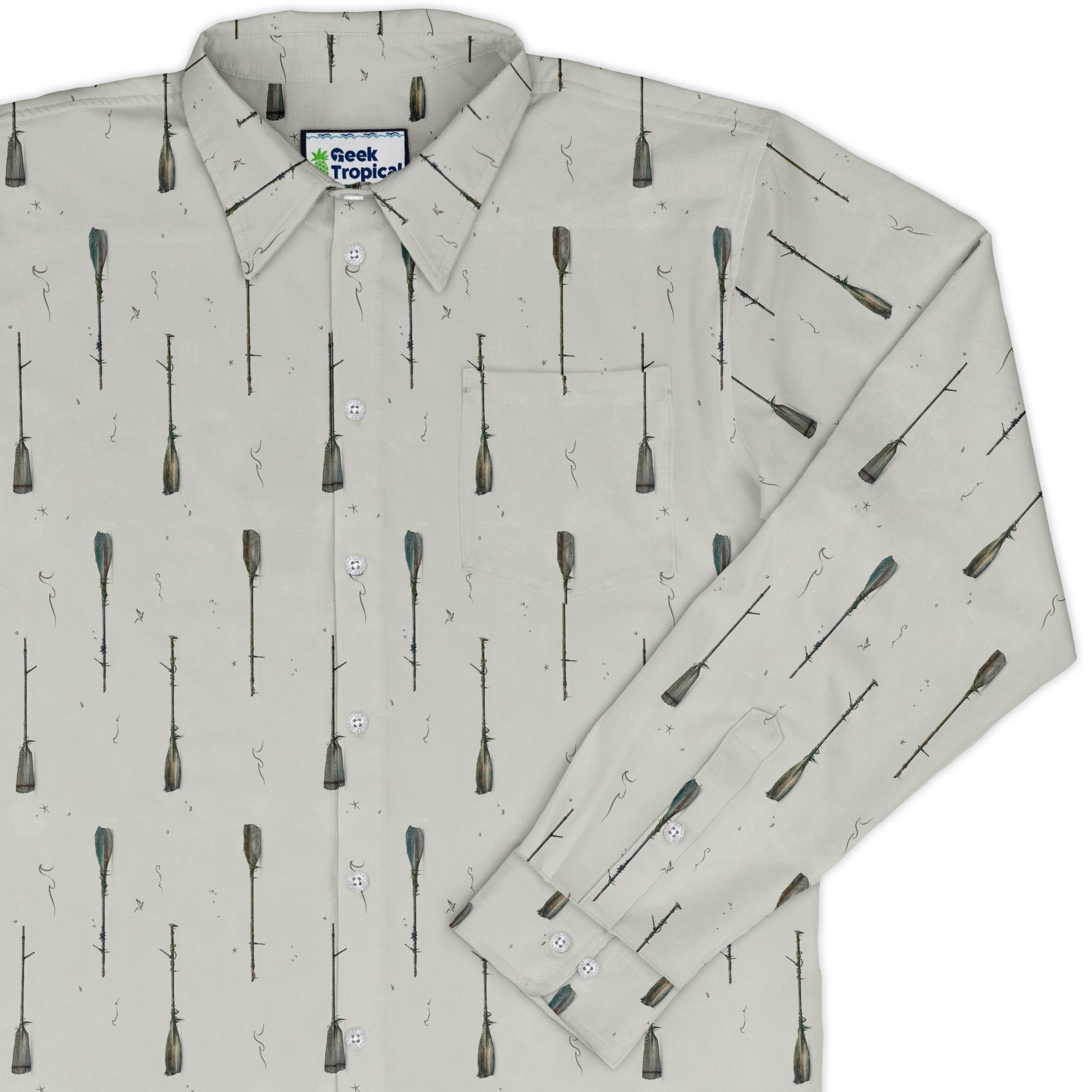 Oars Rowing Long Sleeve Button Up Shirt Geek Nerd adult sizing Design by Vlad Mel FLOW DESC WRITING