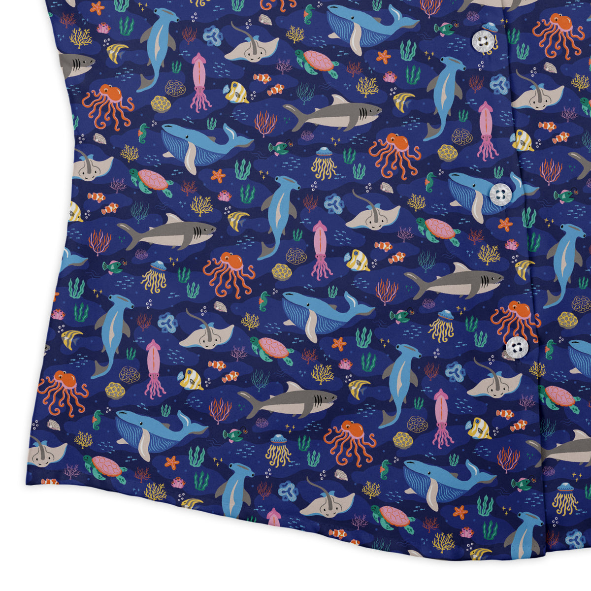 Oceanic Ecosystems Curvy Button Up Shirt womens corner