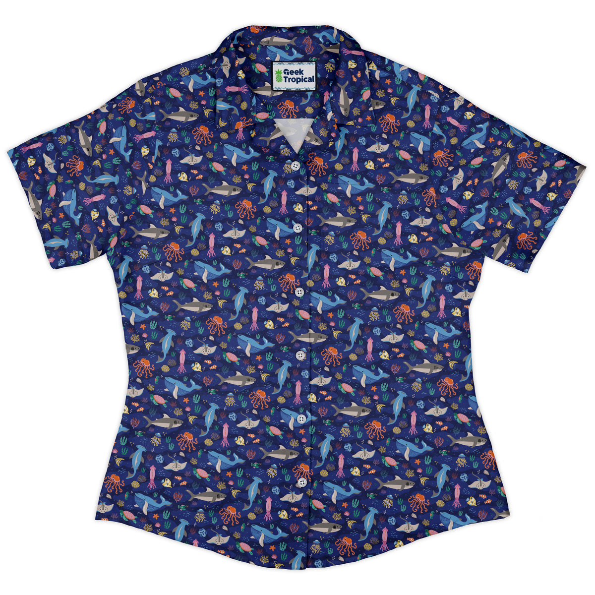 Oceanic Ecosystems Curvy Button Up Shirt womens front