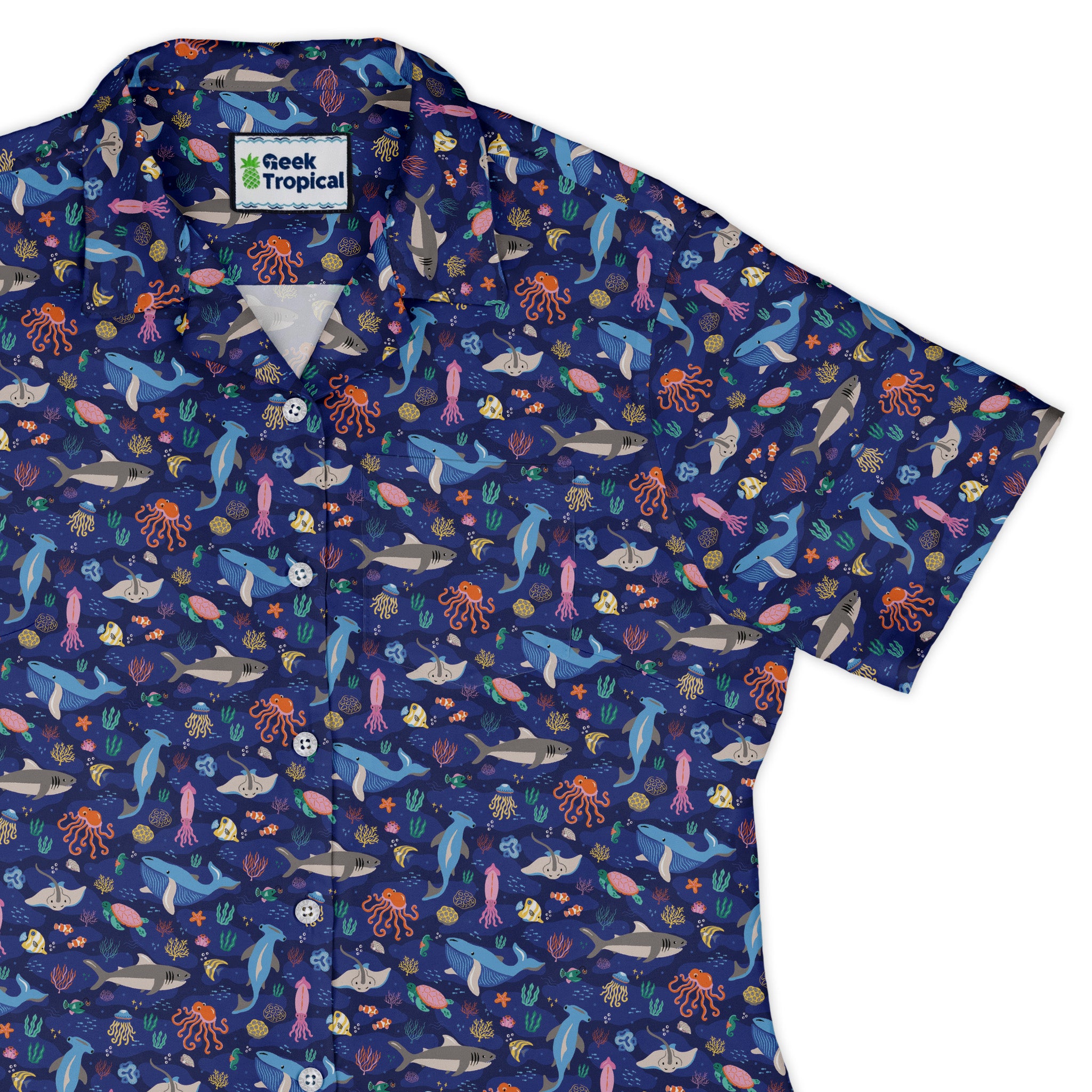 Oceanic Ecosystems Curvy Button Up Shirt womens top right