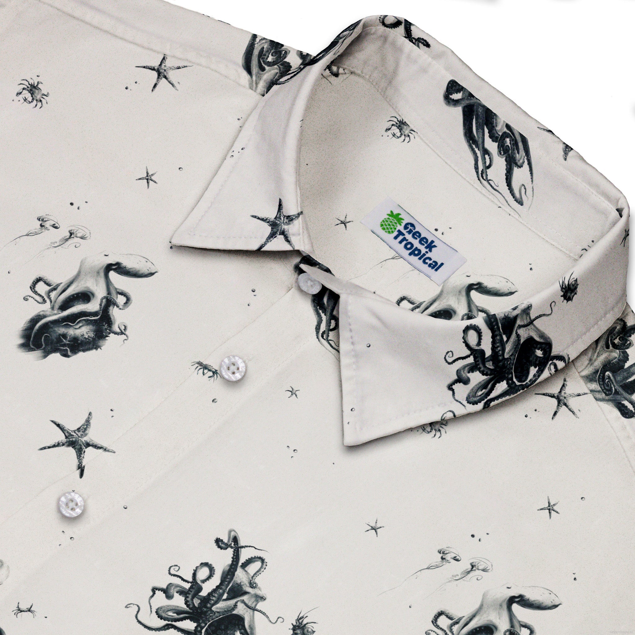 Octopus Button Up Shirt Geek Nerd adult sizing Design by Vlad Mel Marine biology