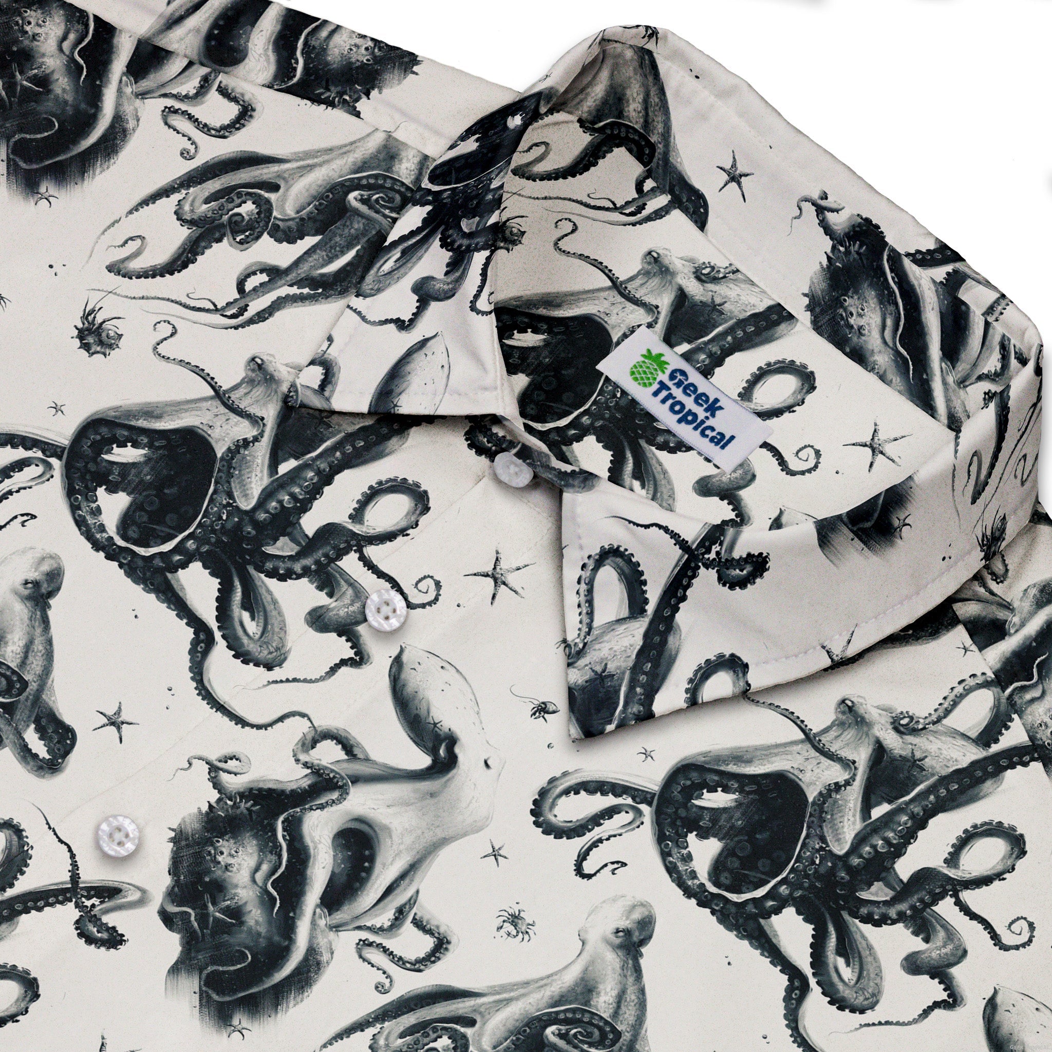 Octopus Crunch Button Up Shirt Geek Nerd adult sizing Design by Vlad Mel Marine biology