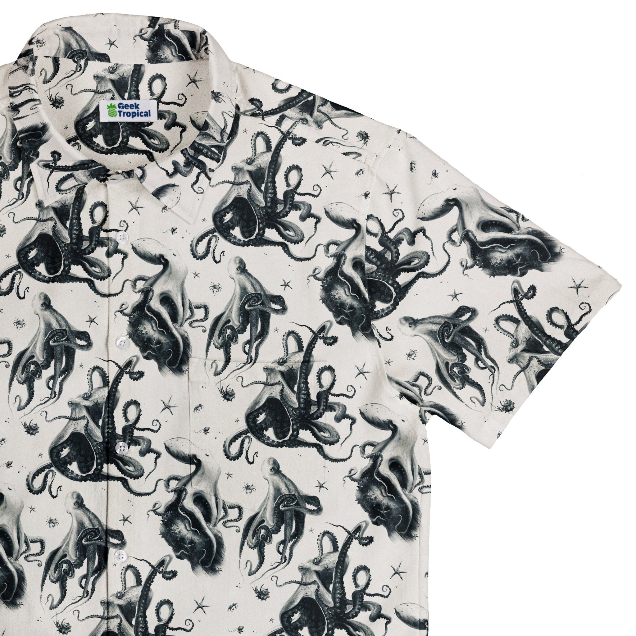 Octopus Crunch Button Up Shirt Geek Nerd adult sizing Design by Vlad Mel Marine biology