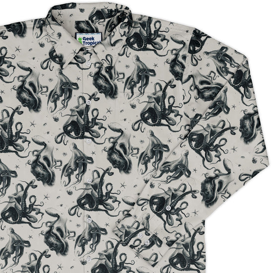 Octopus Crunch Long Sleeve Button Up Shirt Geek Nerd adult sizing Design by Vlad Mel FLOW DESC WRITING