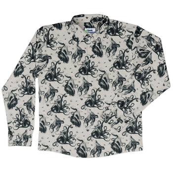 Octopus Crunch Long Sleeve Button Up Shirt Geek Nerd adult sizing Design by Vlad Mel FLOW DESC WRITING