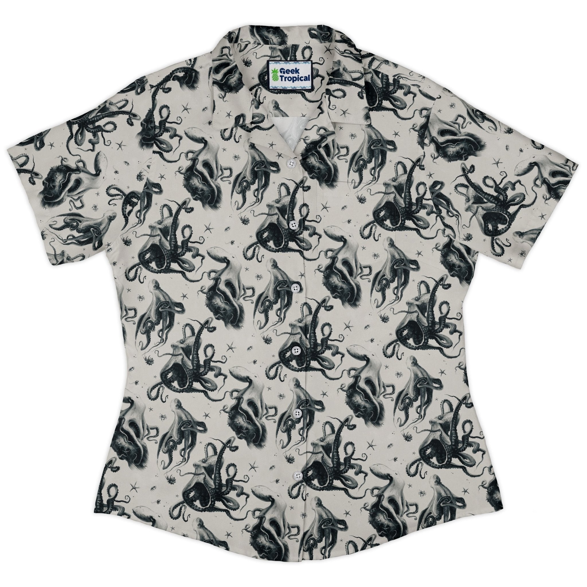 Clearance Ready - to - Ship Octopus Crunch Curvy Button Up Shirt Geek Nerd Clearance Design by Vlad Mel Marine biology