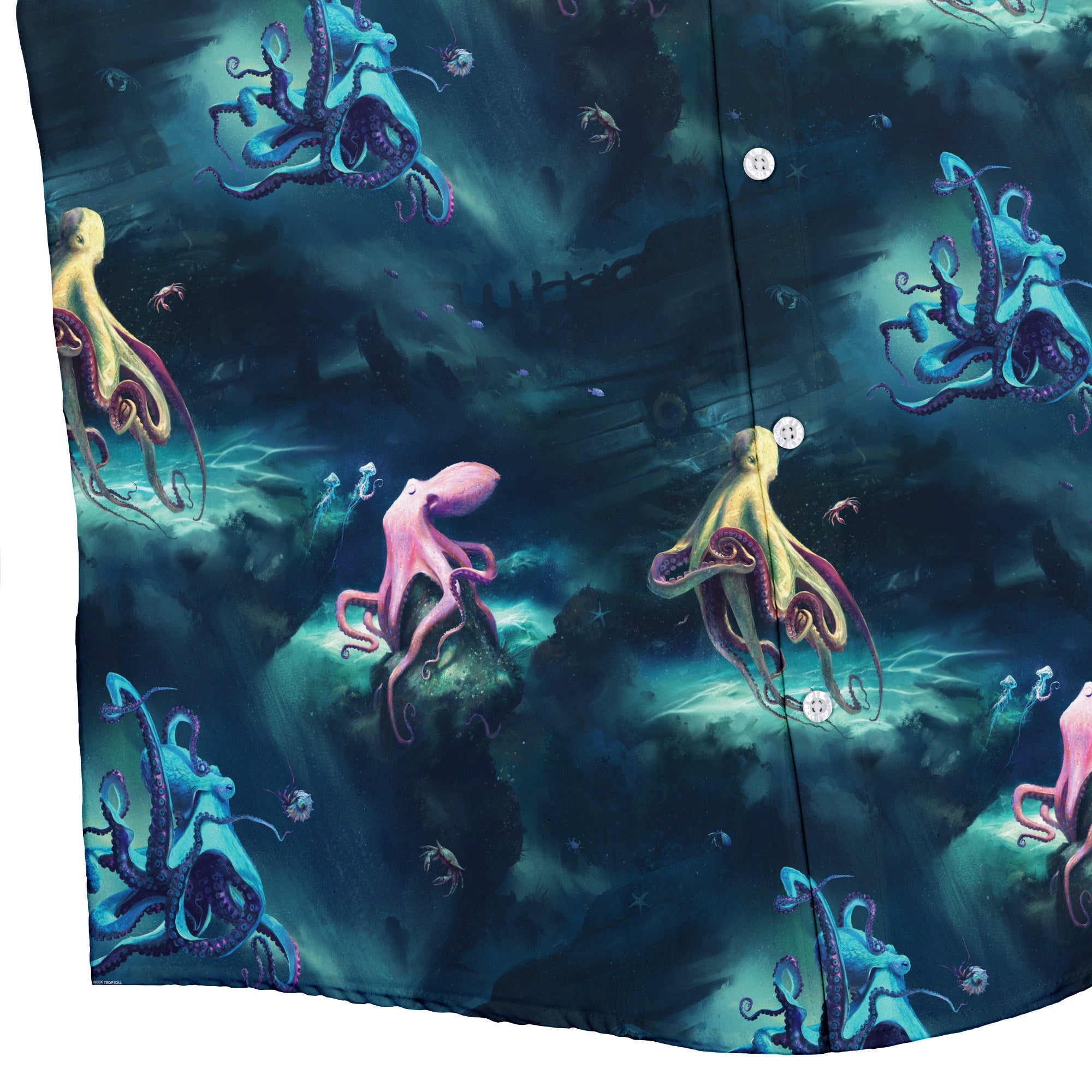 Octopus Lair Button Up Shirt Geek Nerd adult sizing Design by Vlad Mel Marine biology