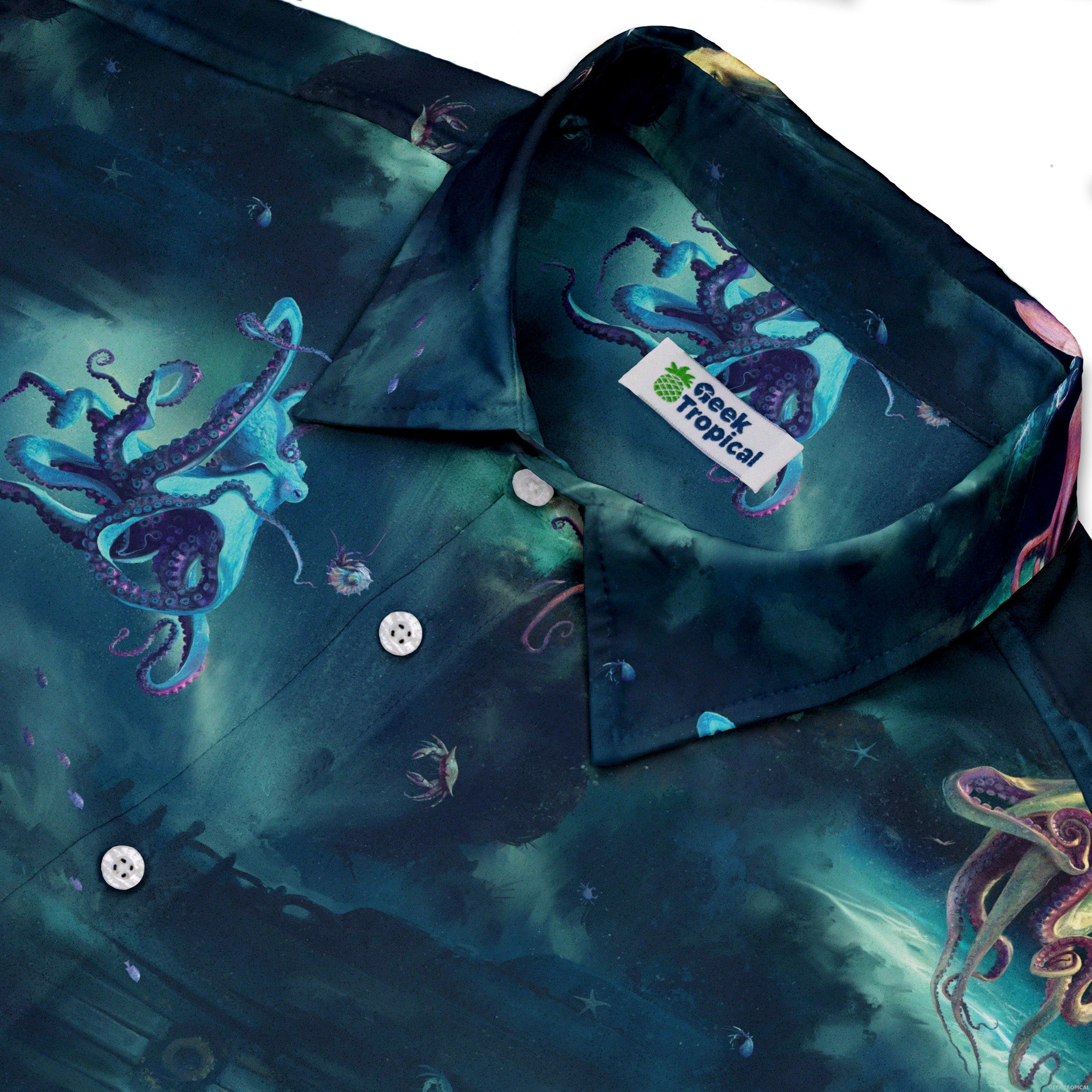 Octopus Lair Button Up Shirt Geek Nerd adult sizing Design by Vlad Mel Marine biology