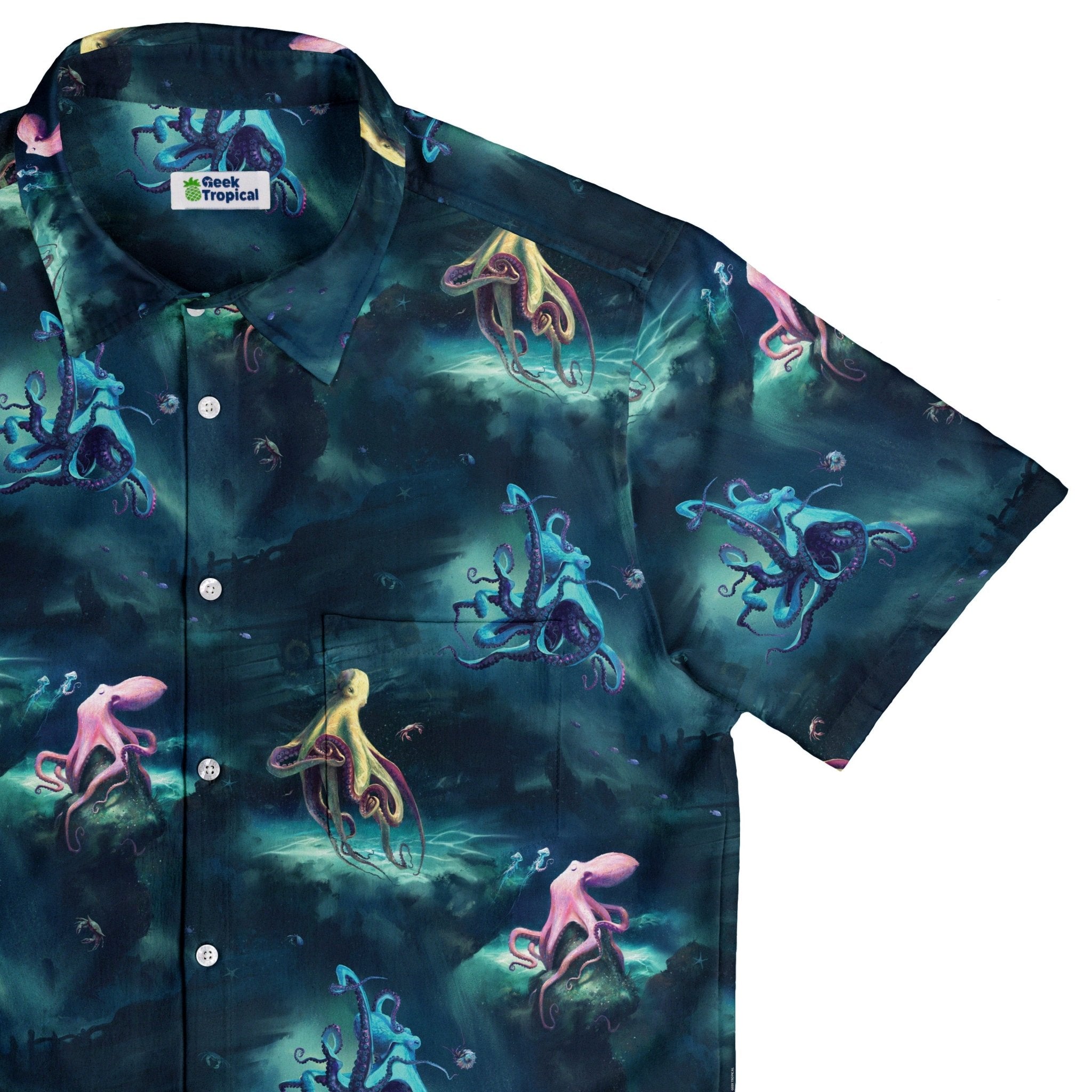 Octopus Lair Button Up Shirt Geek Nerd adult sizing Design by Vlad Mel Marine biology