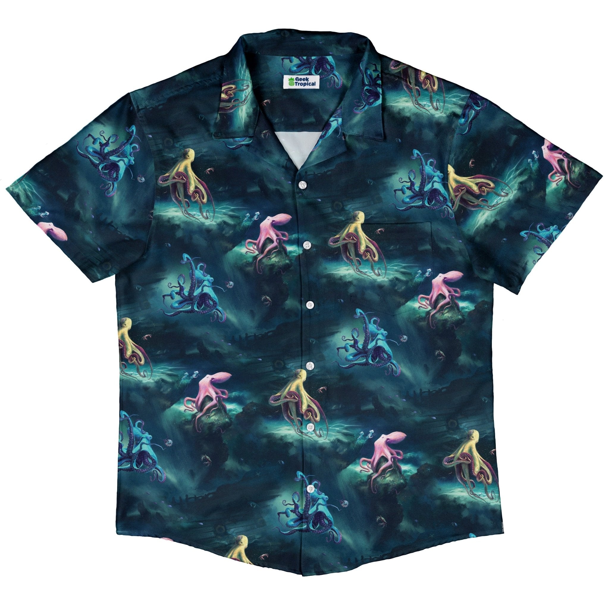 Octopus Lair Button Up Shirt Geek Nerd adult sizing Design by Vlad Mel Marine biology