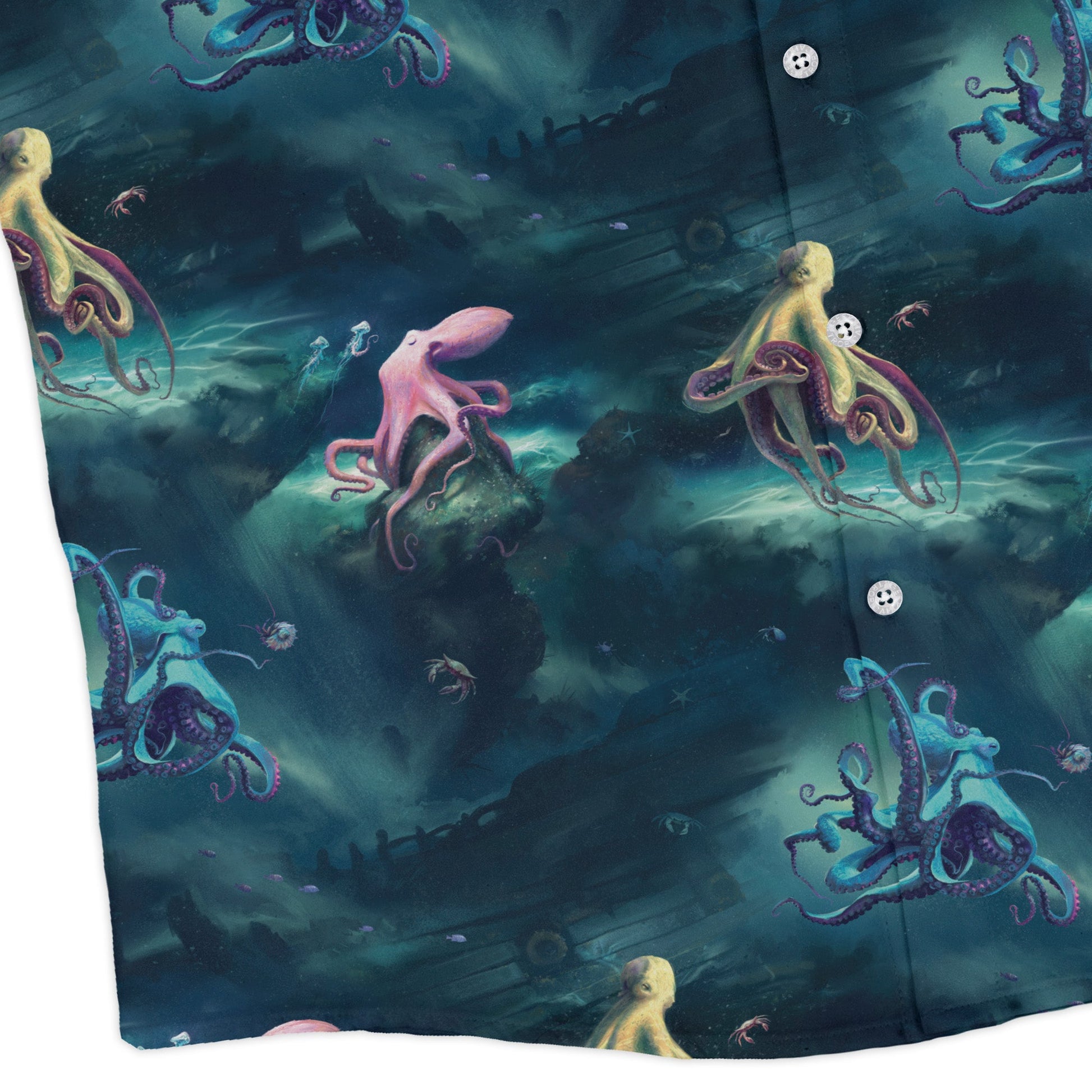 Octopus Lair Long Sleeve Button Up Shirt Geek Nerd adult sizing Design by Vlad Mel FLOW DESC WRITING