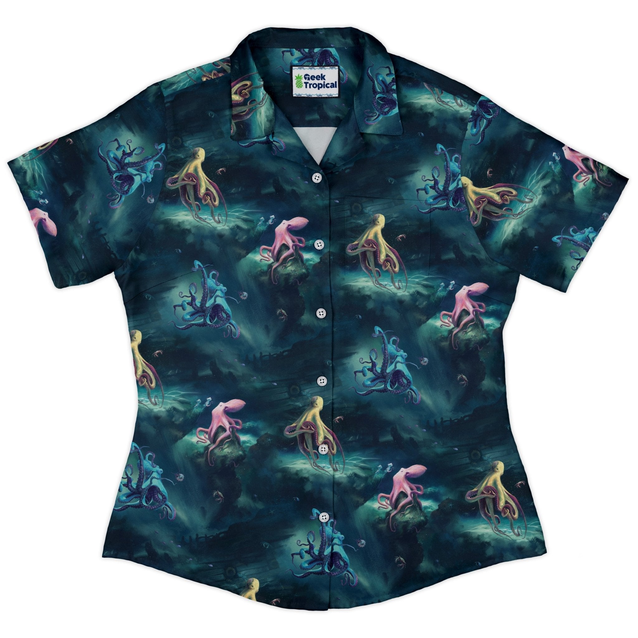 Octopus Lair Curvy Button Up Shirt Geek Nerd Design by Vlad Mel Marine biology q4