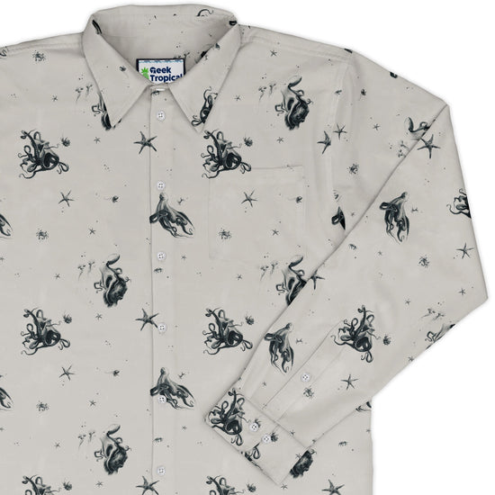 Octopus Long Sleeve Button Up Shirt Geek Nerd adult sizing Design by Vlad Mel FLOW DESC WRITING
