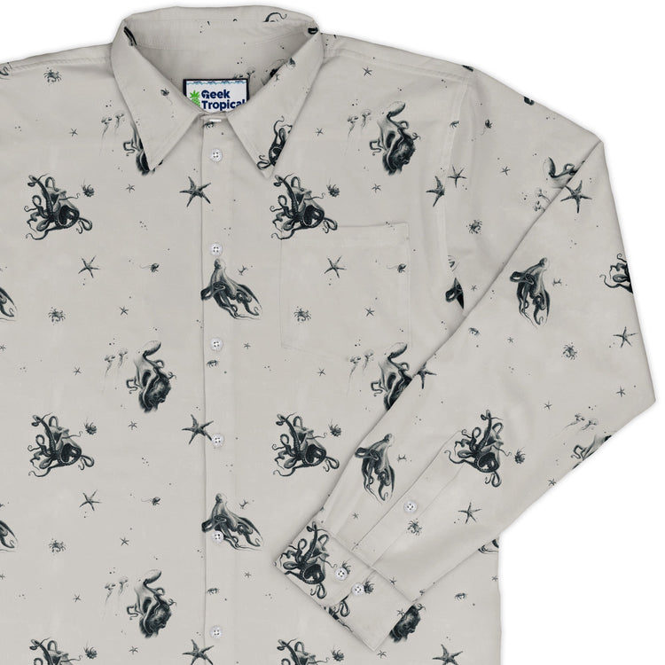 Octopus Long Sleeve Button Up Shirt Geek Nerd adult sizing Design by Vlad Mel FLOW DESC WRITING
