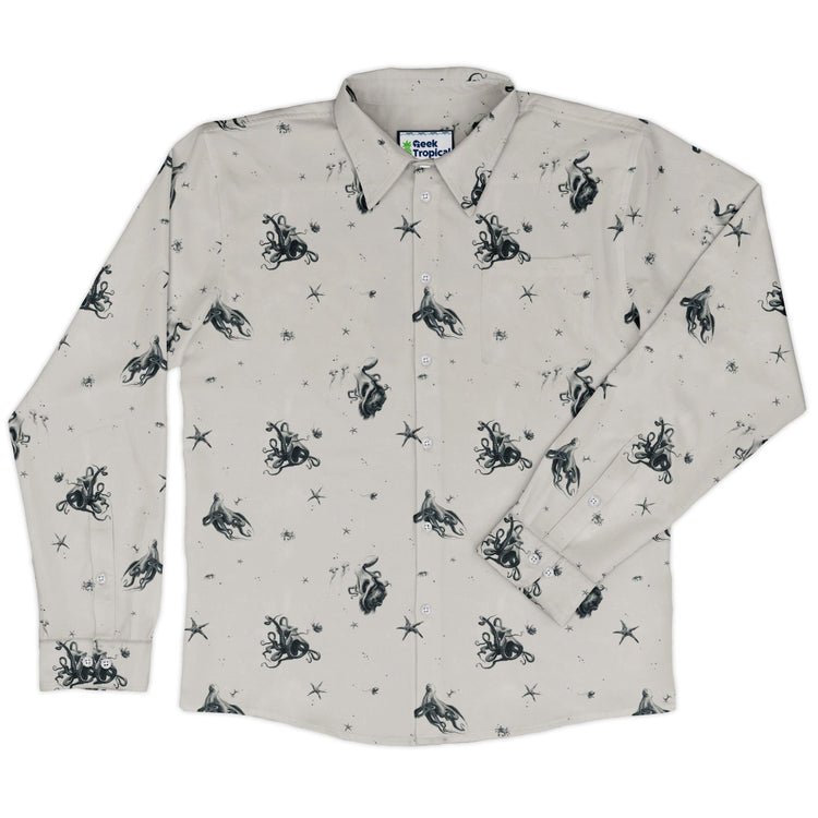 Octopus Long Sleeve Button Up Shirt Geek Nerd adult sizing Design by Vlad Mel FLOW DESC WRITING
