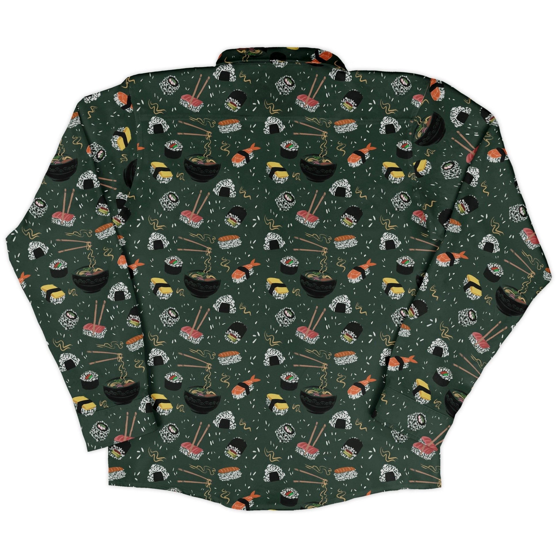 Oishi Sushi Green Long Sleeve Button Up Shirt Geek Nerd adult sizing Anime Design by Claire Murphy