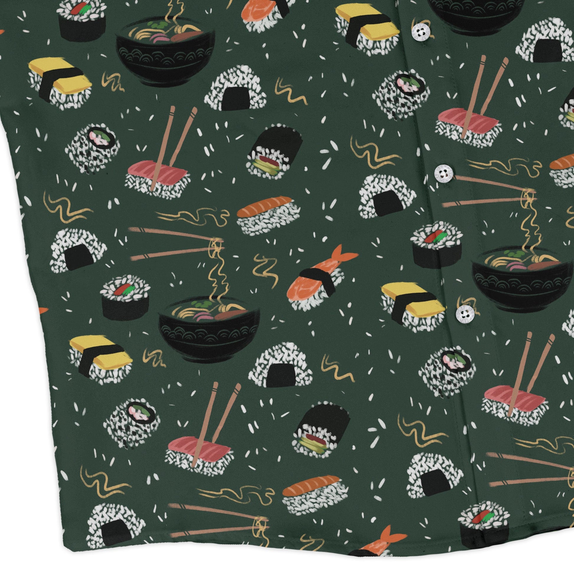 Oishi Sushi Green Long Sleeve Button Up Shirt Geek Nerd adult sizing Anime Design by Claire Murphy