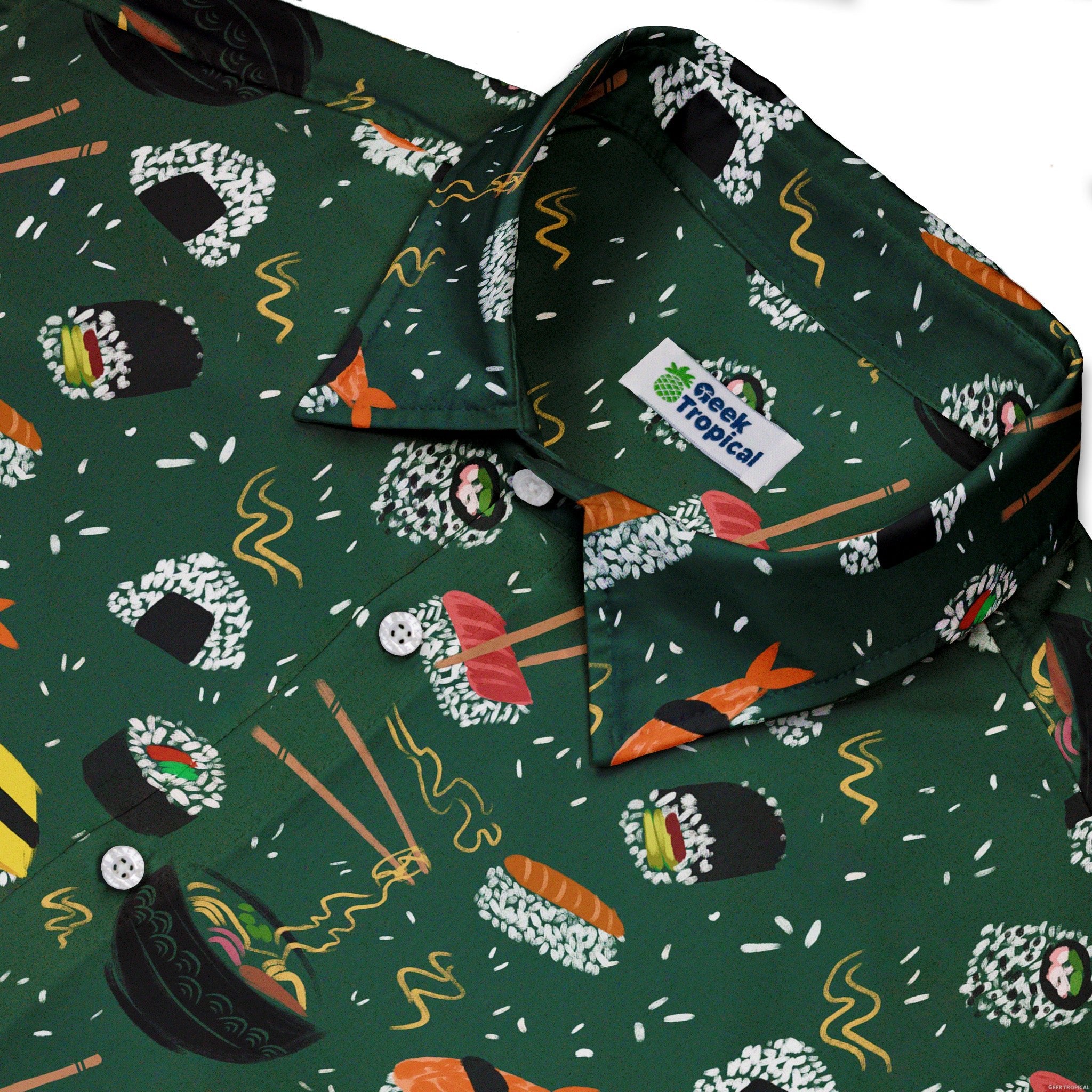 Ōishi Sushi Green Button Up Shirt - adult sizing - Anime - Design by Claire Murphy