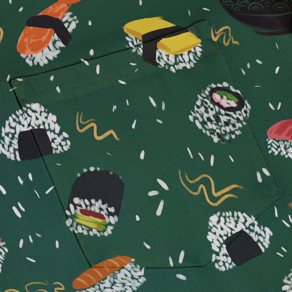 Ōishi Sushi Green Button Up Shirt - adult sizing - Anime - Design by Claire Murphy