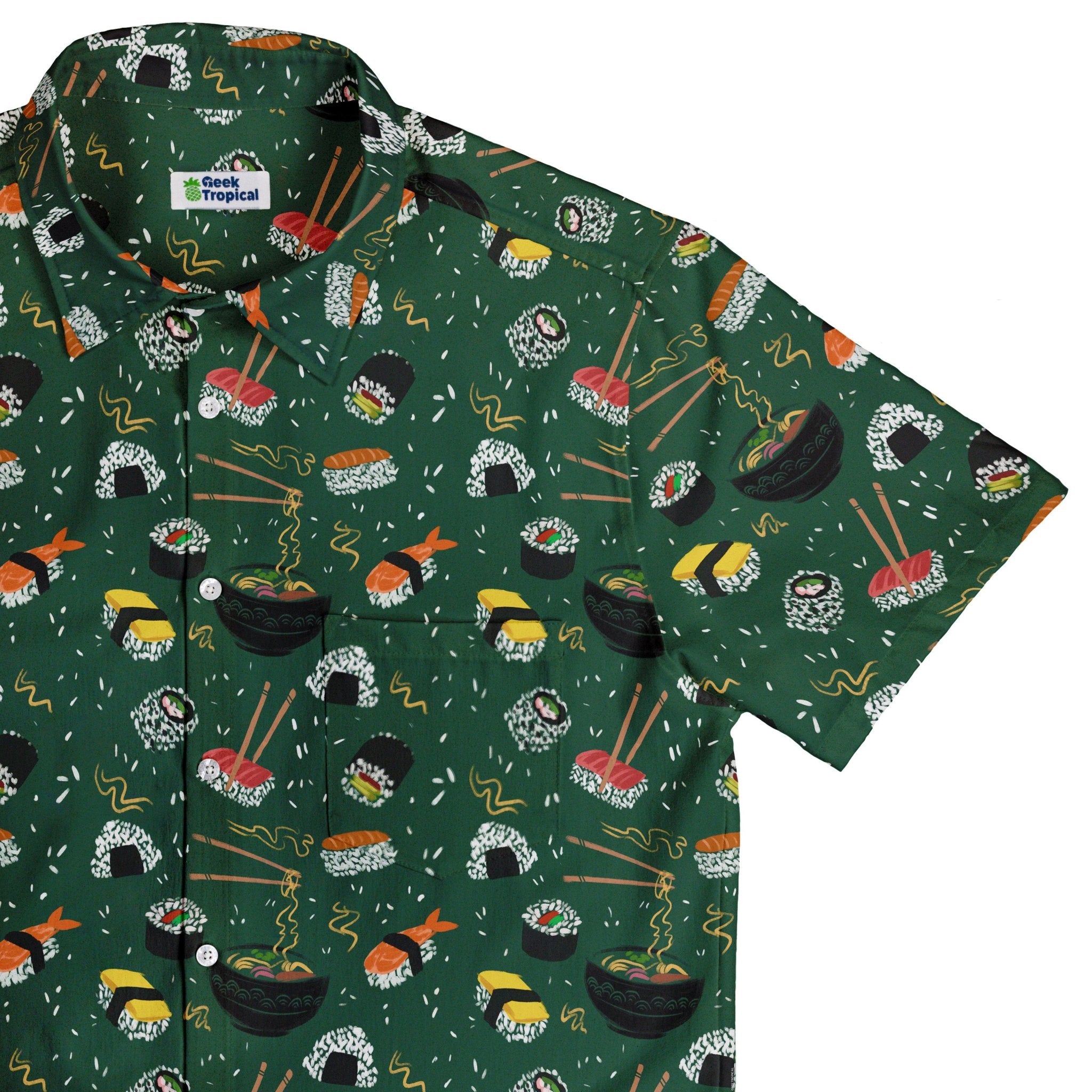 Ōishi Sushi Green Button Up Shirt - adult sizing - Anime - Design by Claire Murphy