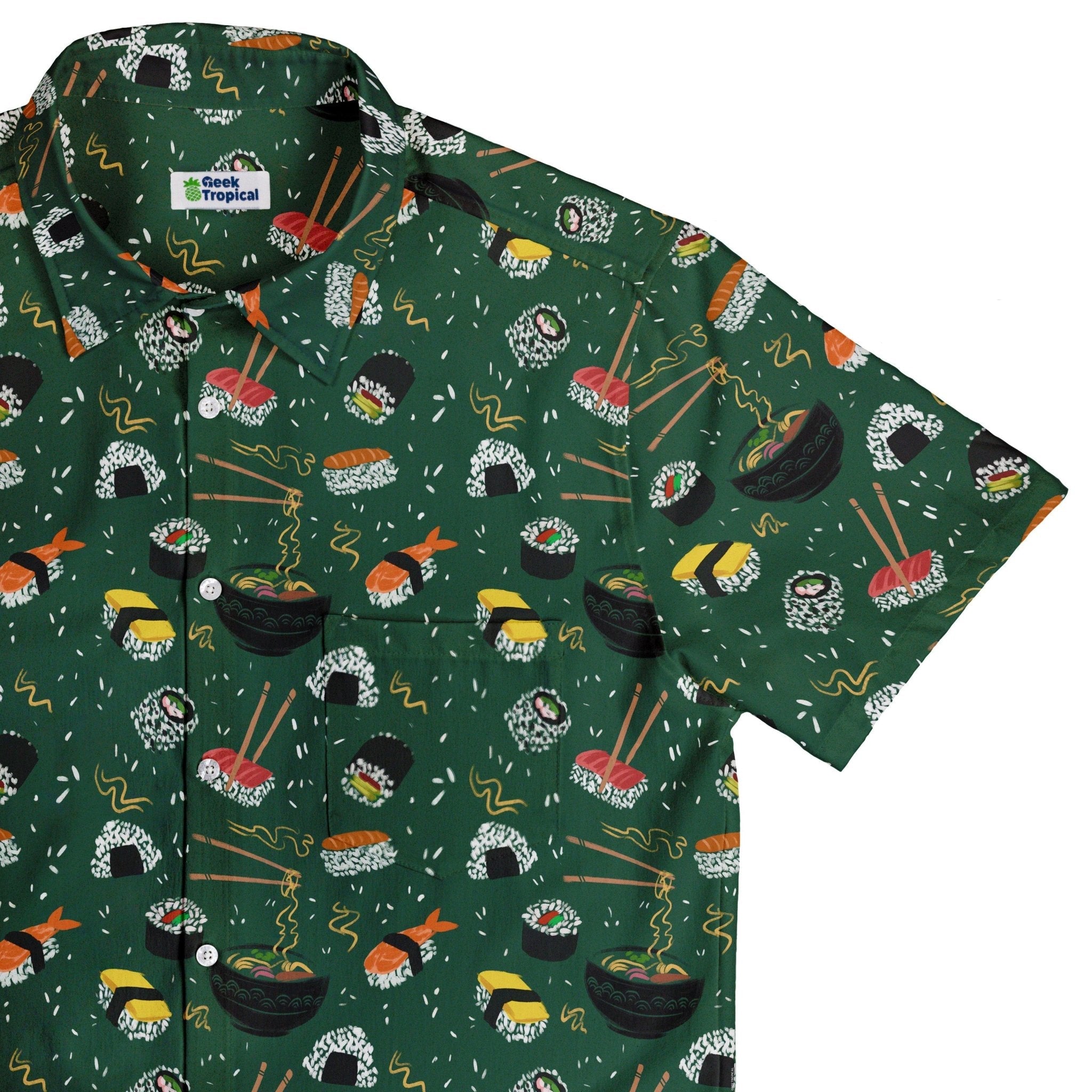 Clearance Ready - to - Ship Oishi Sushi Green Button Up Shirt Geek Nerd adult sizing Anime Clearance