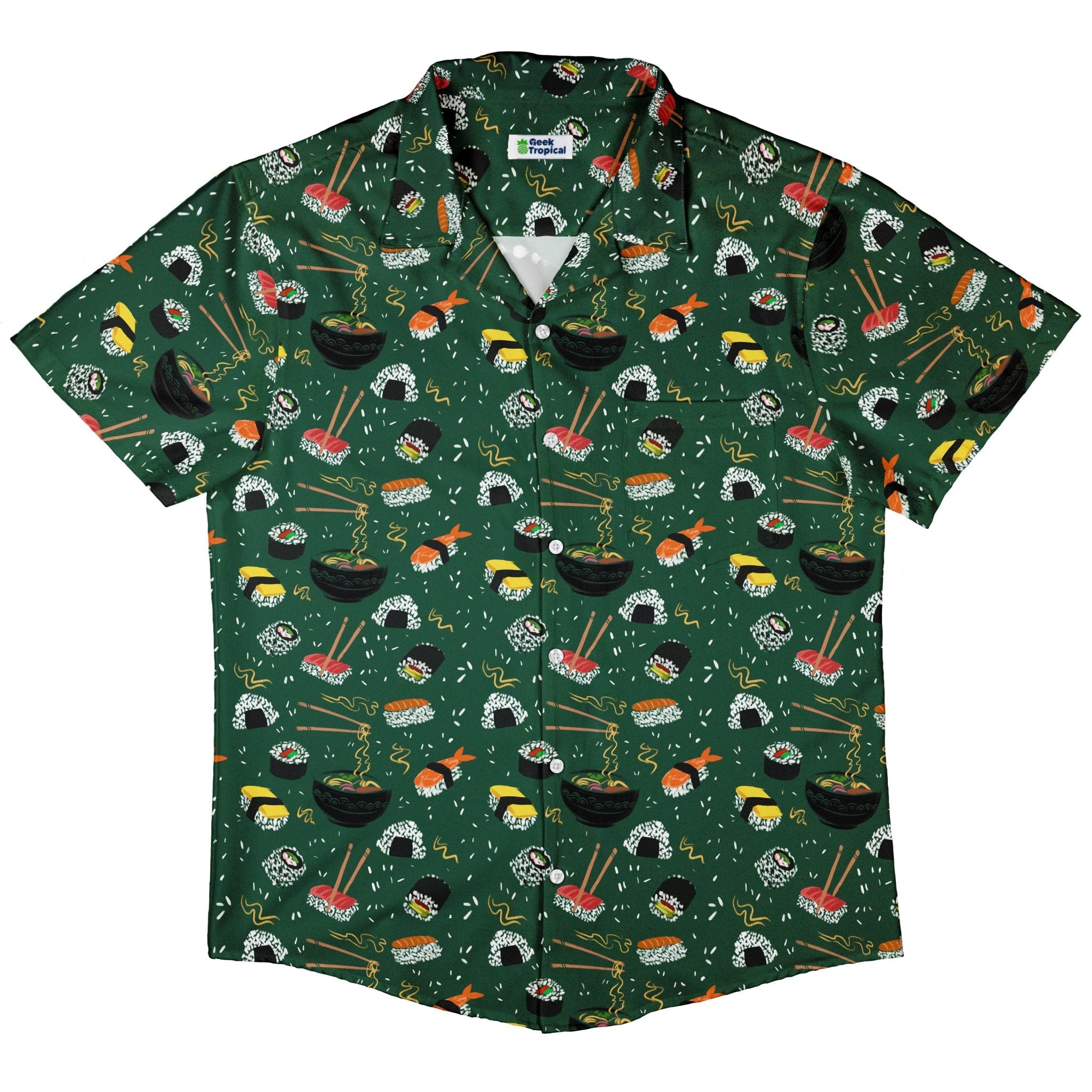 Ōishi Sushi Green Button Up Shirt - adult sizing - Anime - Design by Claire Murphy