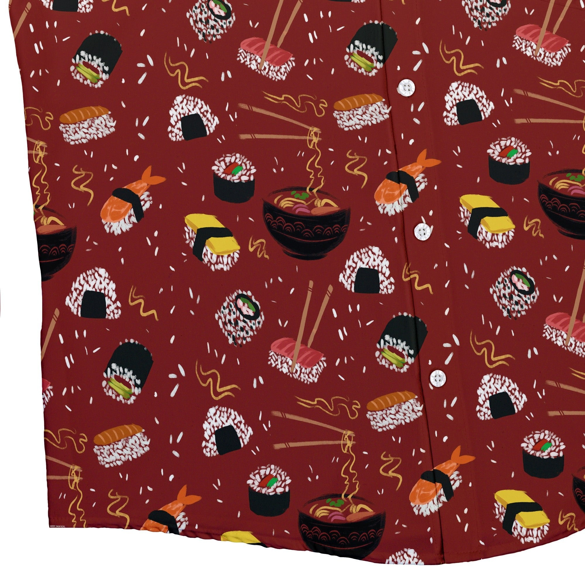 Ōishi Sushi Red Button Up Shirt - adult sizing - Anime - Design by Claire Murphy