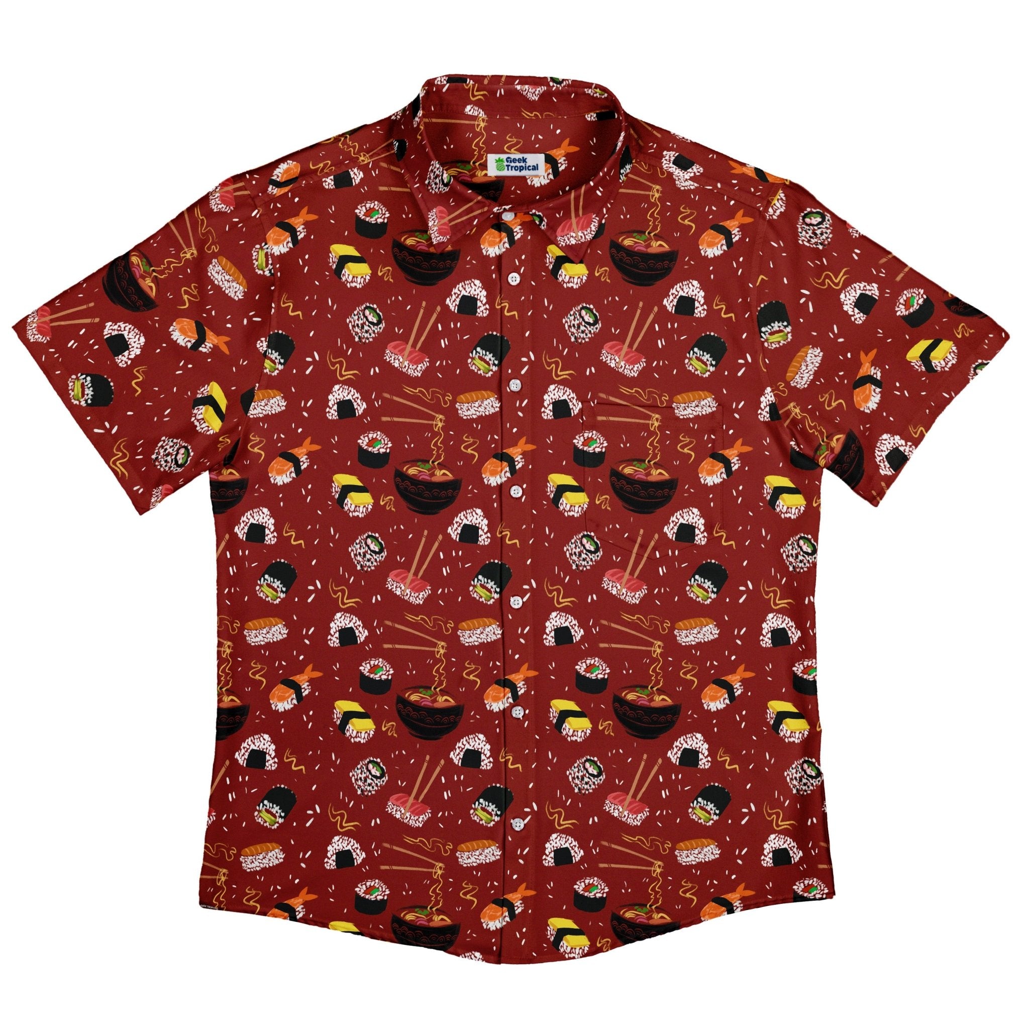 Ōishi Sushi Red Button Up Shirt - adult sizing - Anime - Design by Claire Murphy