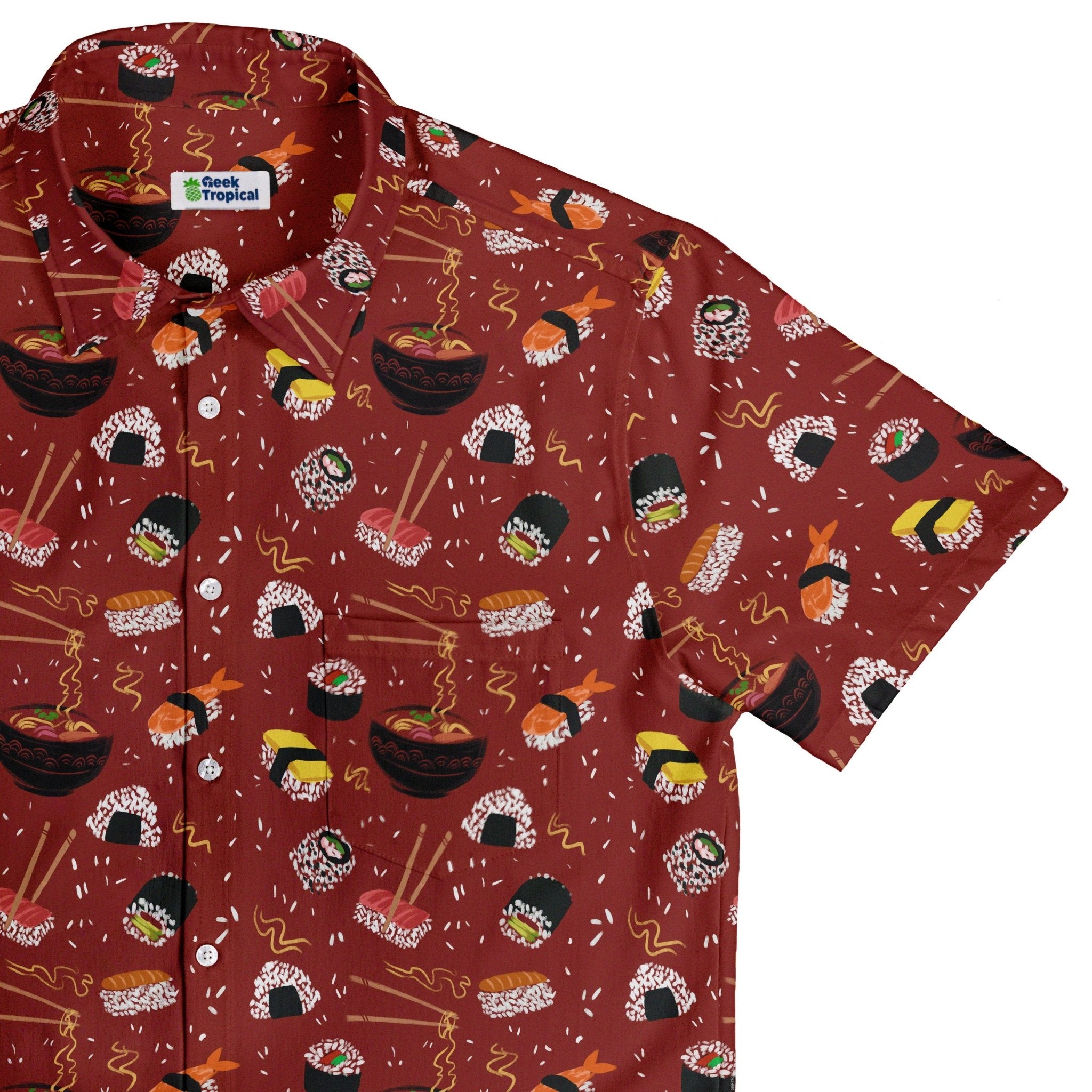 Ōishi Sushi Red Button Up Shirt - adult sizing - Anime - Design by Claire Murphy