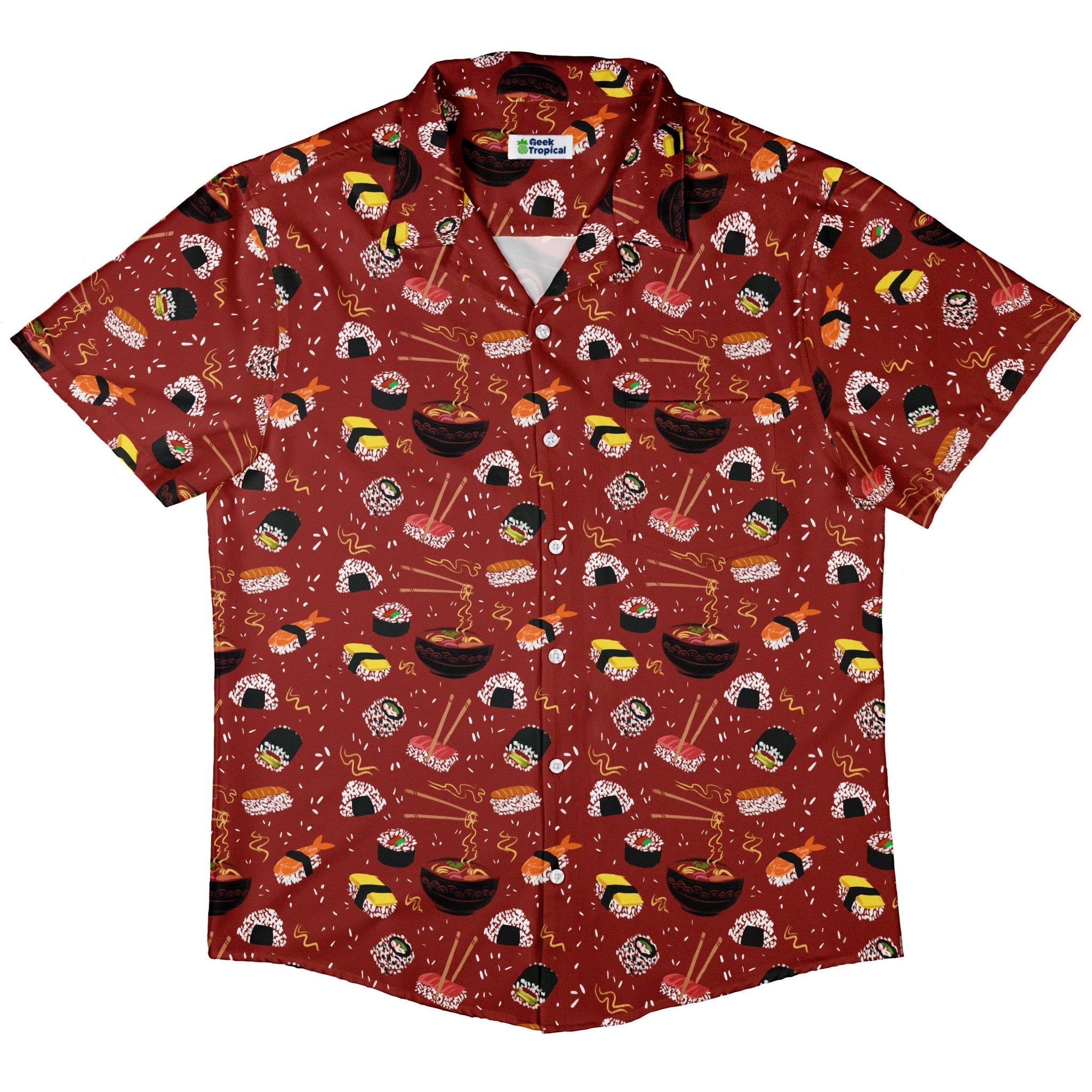 Ōishi Sushi Red Button Up Shirt - adult sizing - Anime - Design by Claire Murphy