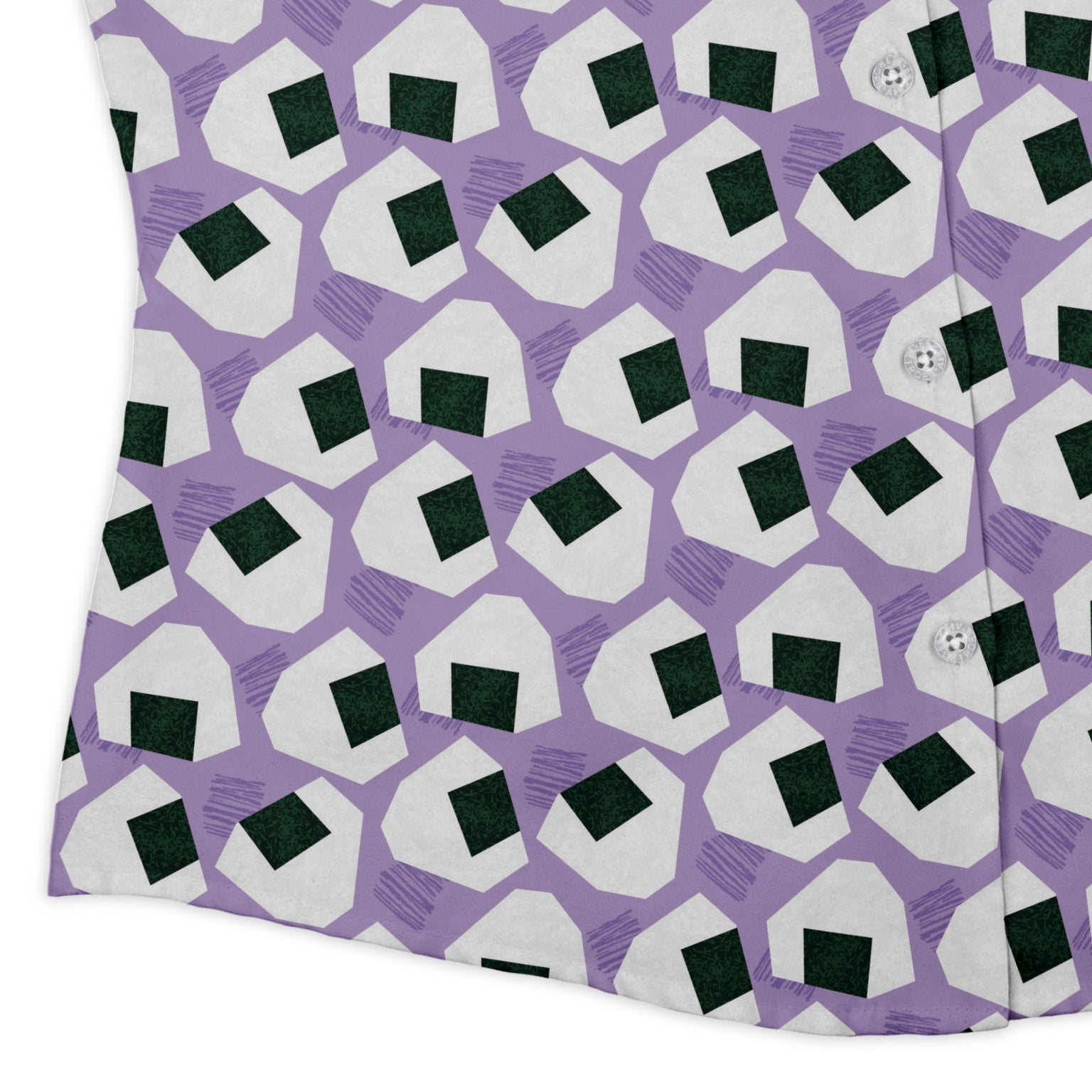 Omusubi Doodles Lilac Curvy Button Up Shirt Old Curvy Button Up Shirt womens corner